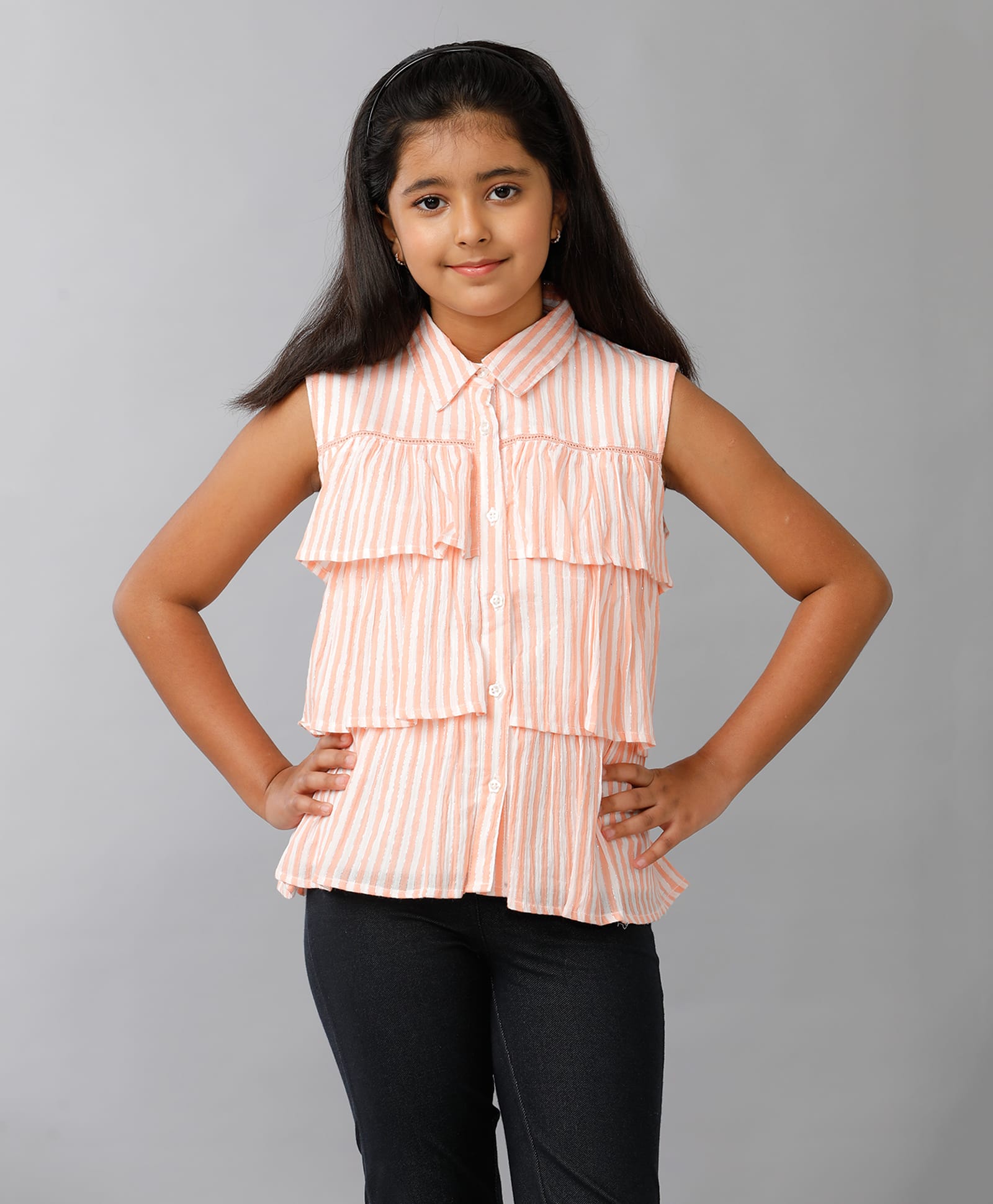 Under Fourteen Only Sleeveless Striped Top - Peach-picture-14