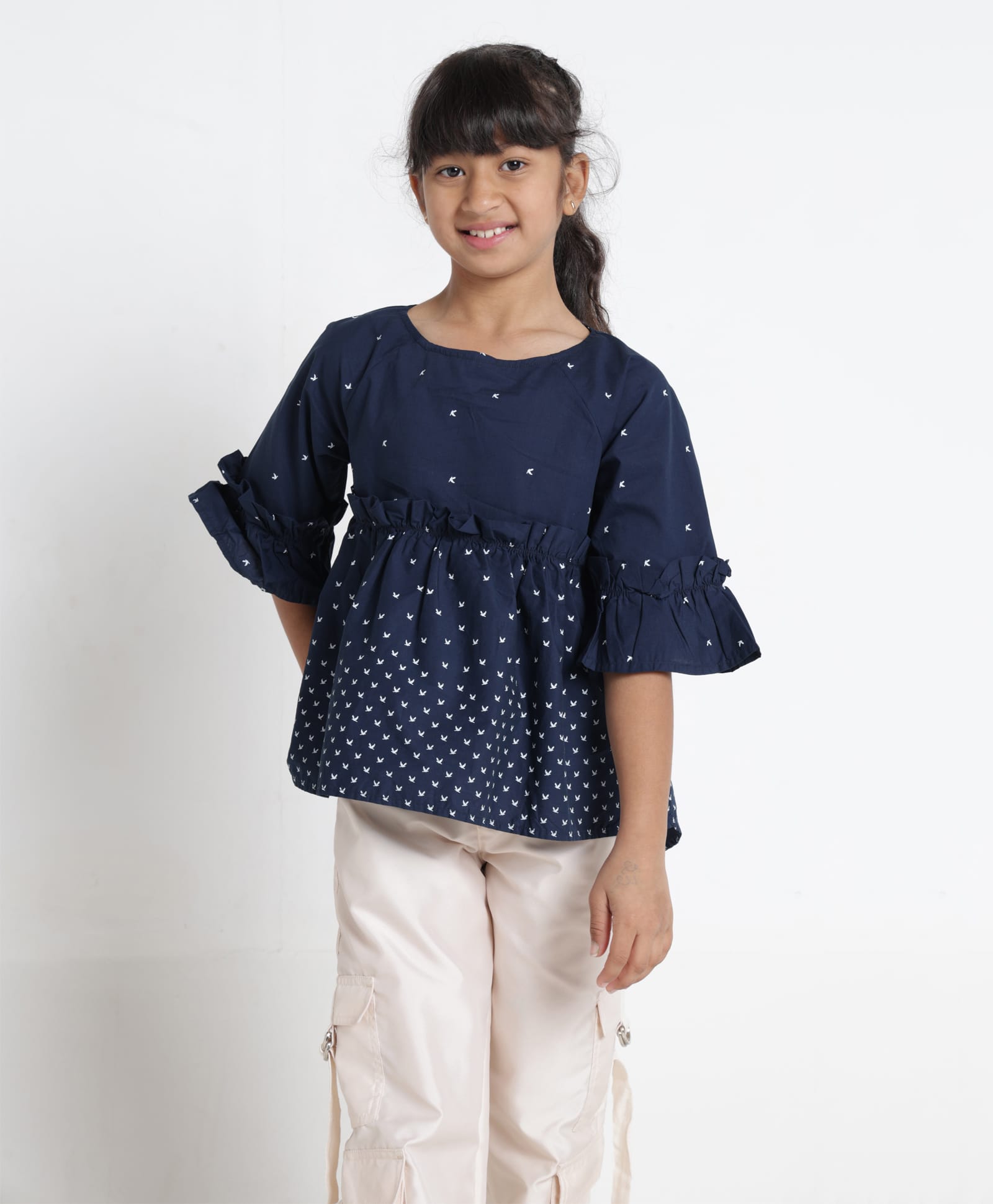 Under Fourteen Only Half Sleeves Birds Printed Top - Navy Blue-picture-23