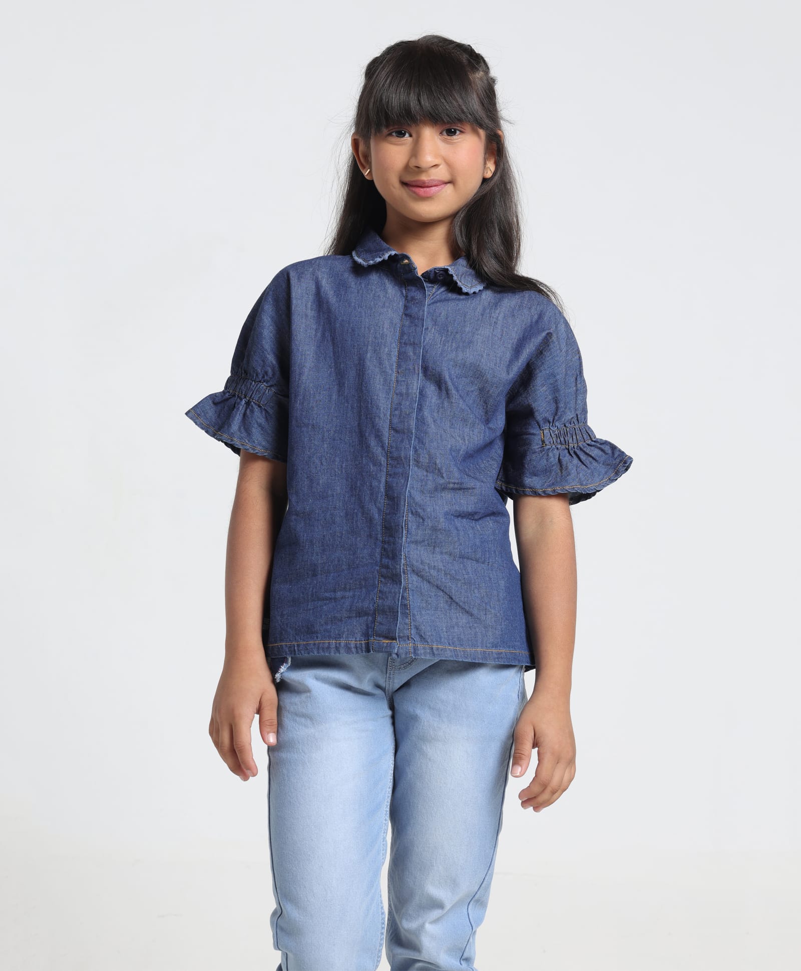 Under Fourteen Only Half Sleeves Solid Shirt Style Top - Blue-picture-39