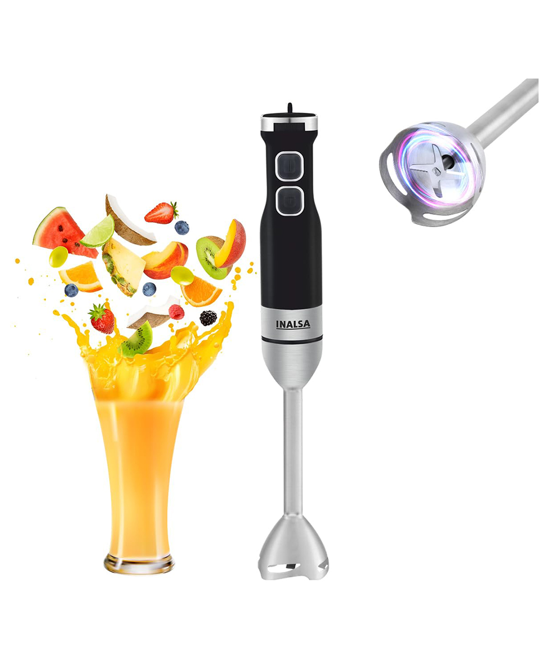 INALSA Hand Blender Mixer|1350W Pure Copper Motor|Low Noise|20 Speed Control with Digital Display|Turbo Function|BPA Free|Anti-Splash|Stainless Steel Rod & Blades|2 Yr Warranty,Robot Inox 1350 S-image-1