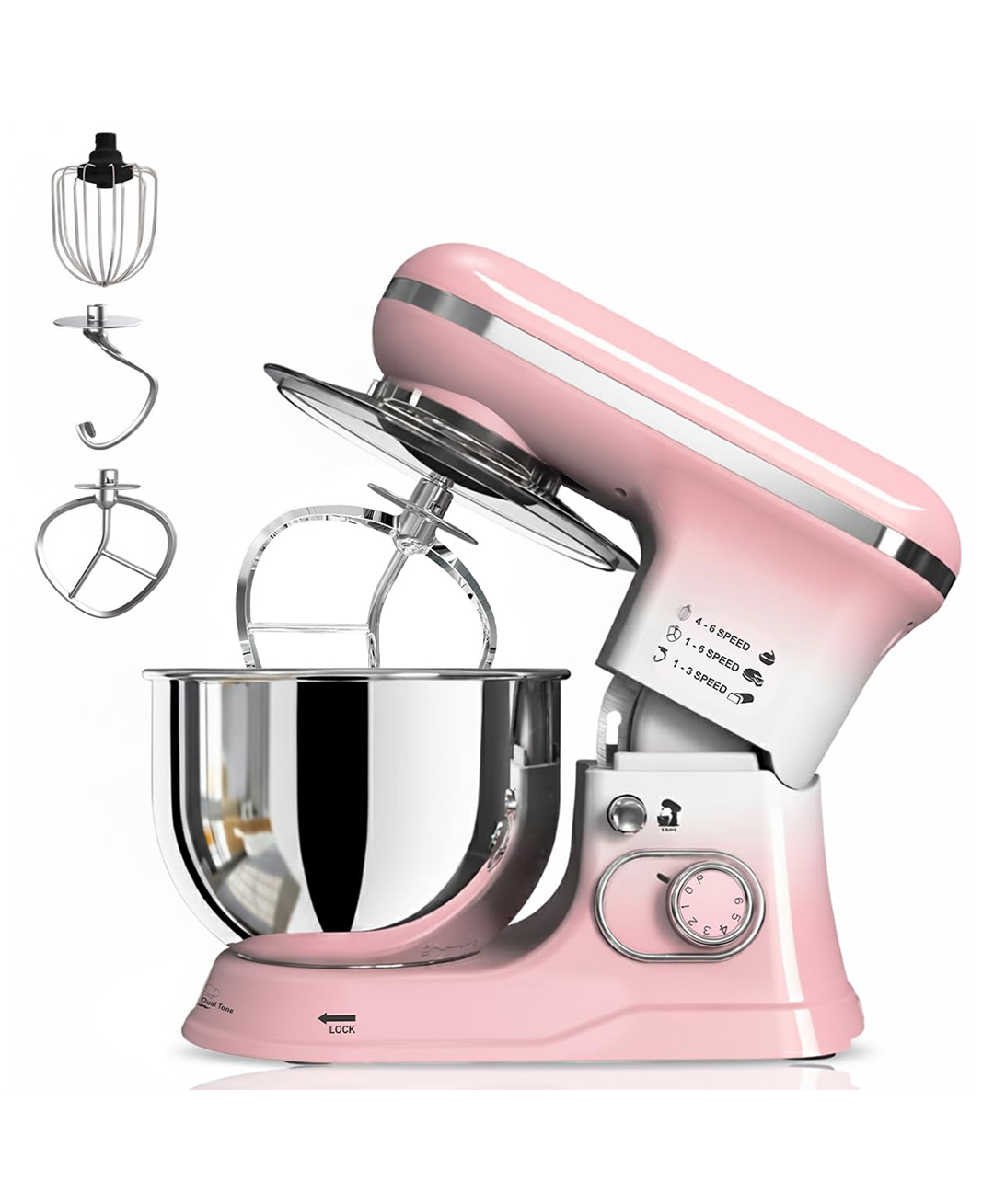 INALSA Stand Mixer 1200W|Pure Copper Motor|5L SS Bowl With Splash Guard|Accessories Included|Dishwasher Safe|Baking,Cake Mixer,Kneading-Kratos(Dual Pink)-image-18