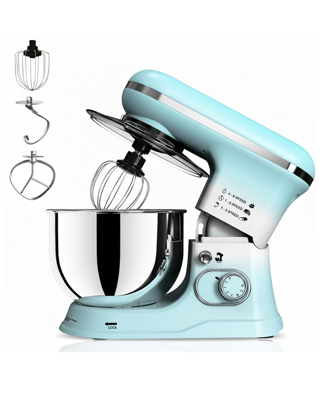 INALSA Stand Mixer 1200W|Pure Copper Motor|5L SS Bowl With Splash Guard|Accessories Included|Dishwasher Safe|Baking,Cake Mixer,Kneading-Kratos(Dual Blue)-image-43