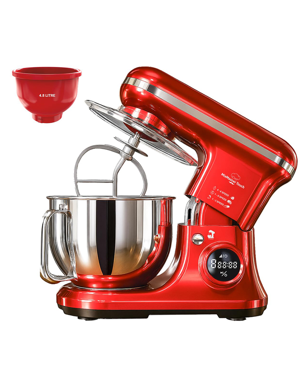 INALSA Professional Stand Mixer-Heavy Duty 1600 Watt Pure Copper Motor| 5.4L SS Bowl & 4.8 L Bowl|Touch Control with Digital Display|Includes Whisking Cone, Mixing Beater & Dough Hook, MixMaster Touch-image-27