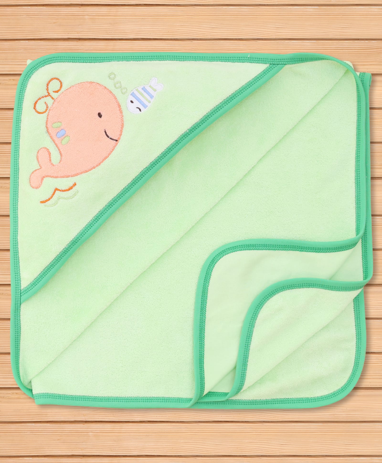 Child World Terry Knit Hooded Towel with Fish Embroidery L 76 x B 74 cm - Light Green-picture-17