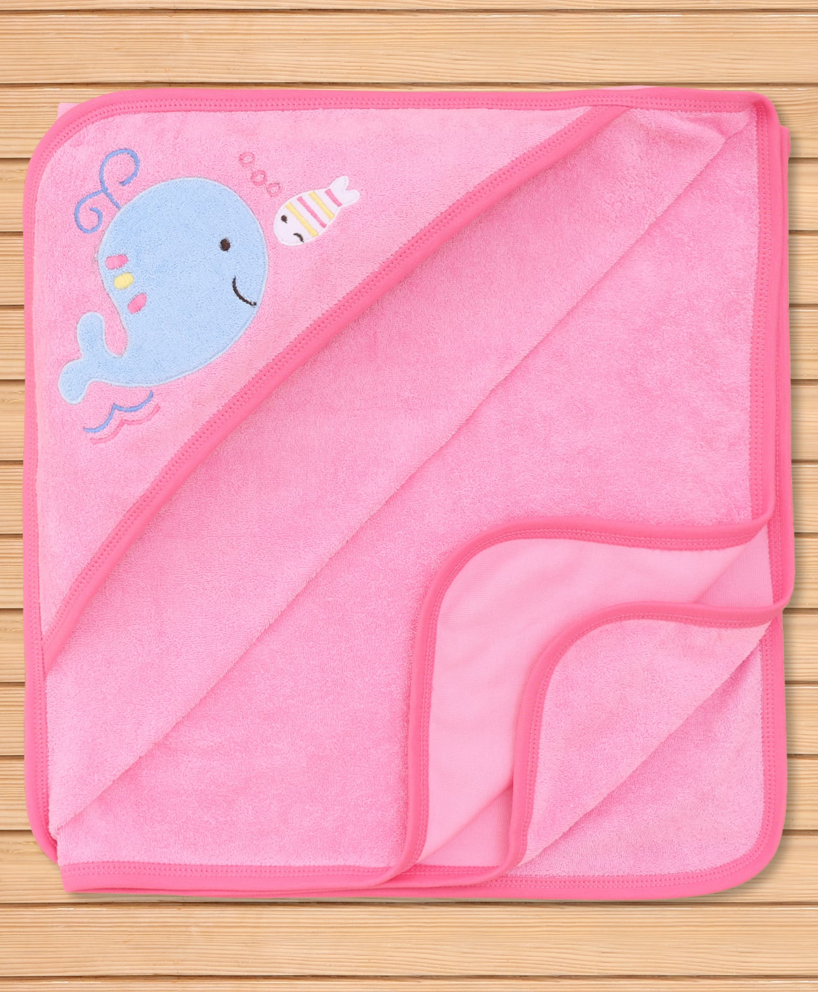 Child World Terry Knit Hooded Towel with Fish Embroidery L 76 x B 74 cm - Pink-picture-17