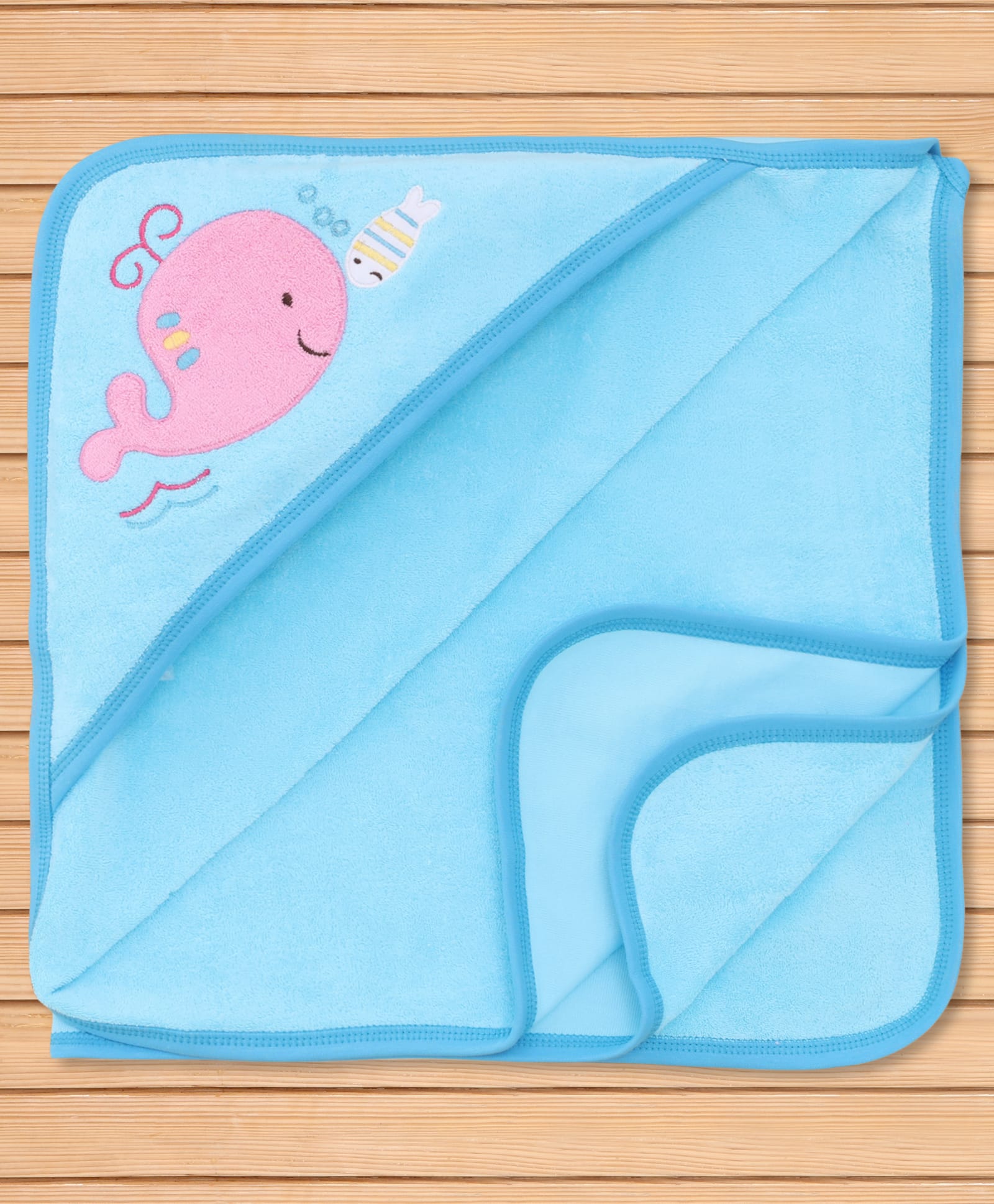 Child World Terry Knit Hooded Towel with Fish Embroidery L 76 x B 74 cm - Blue-picture-5