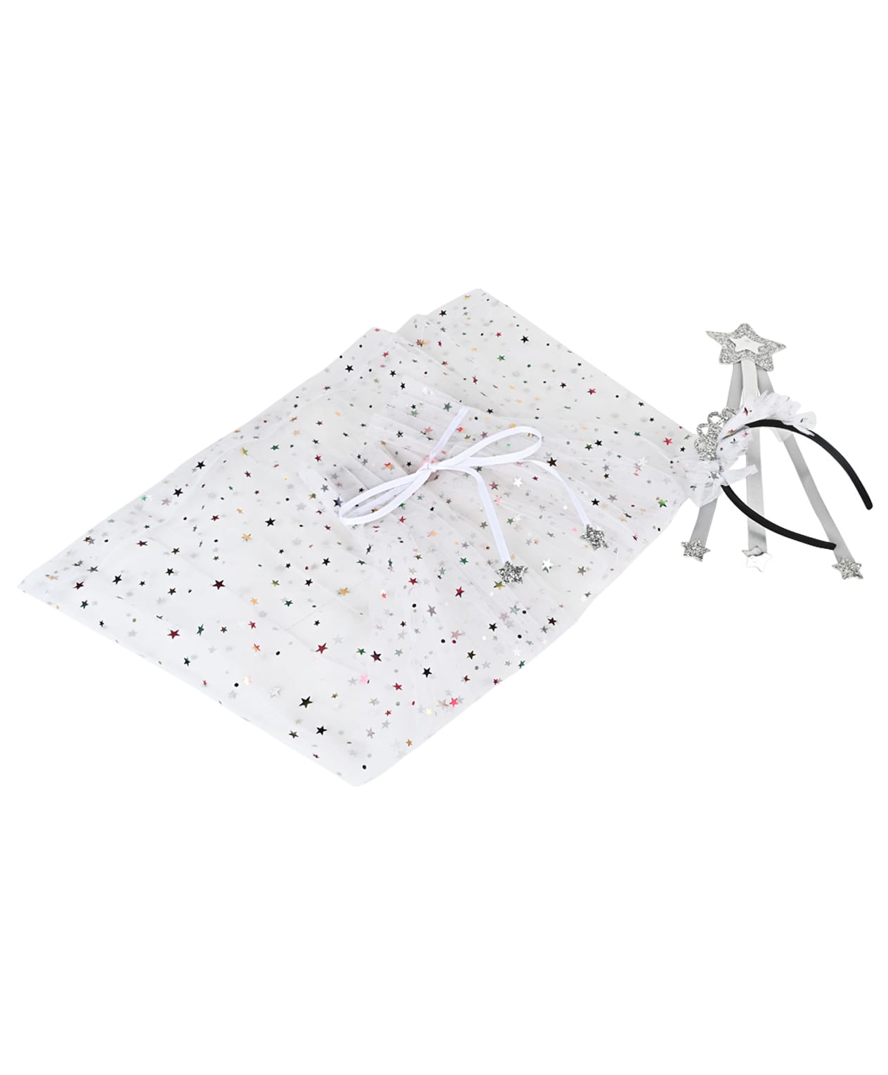 Aye Candy Glitter Embellished Star Foil Printed Princess Theme Costume Set With Hair Band - White-image-36