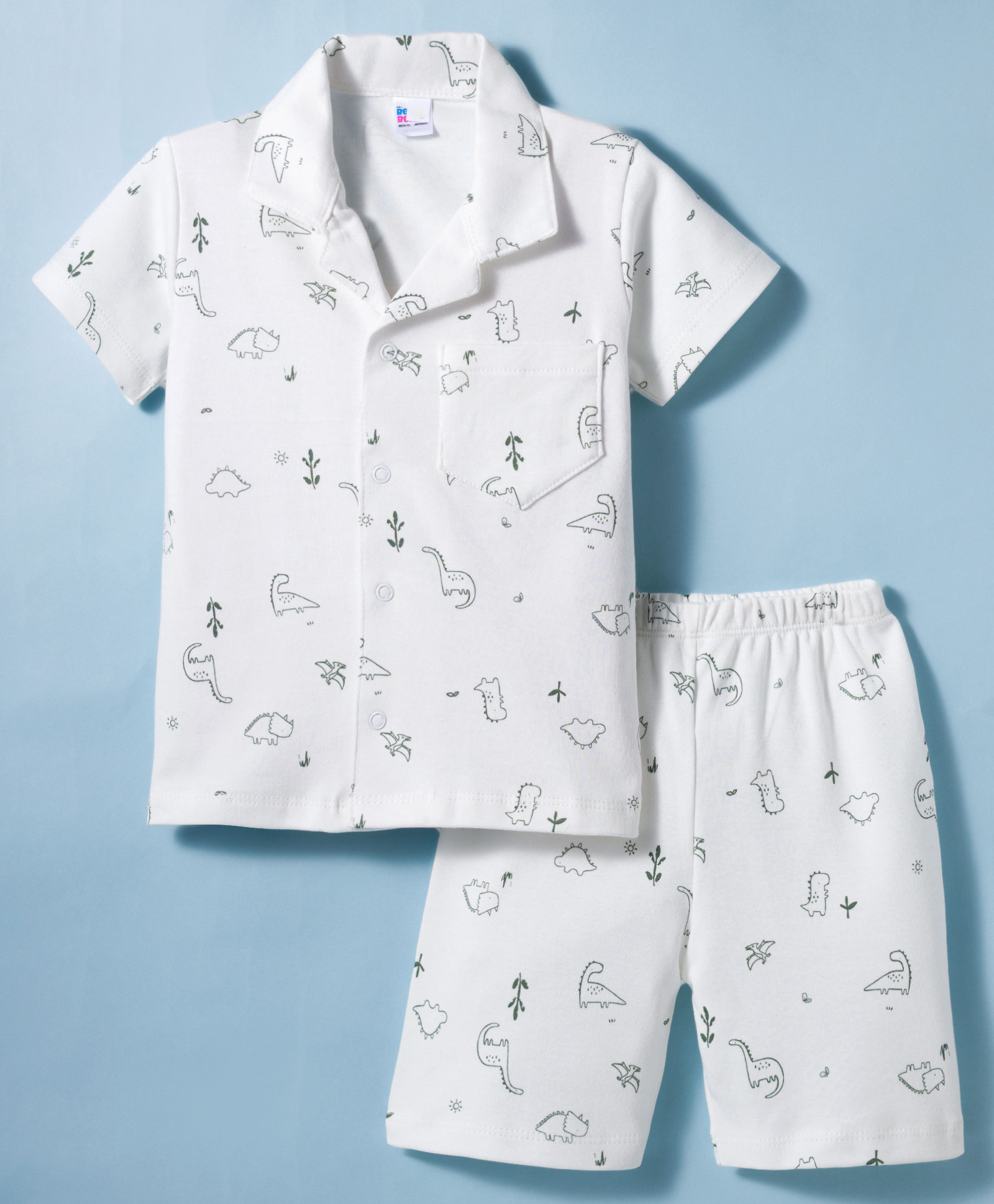 Ben Benny Interlock Knit Half Sleeves Shirt & Shorts Co-ord Night Suit With Dino Print - Off White-picture-28