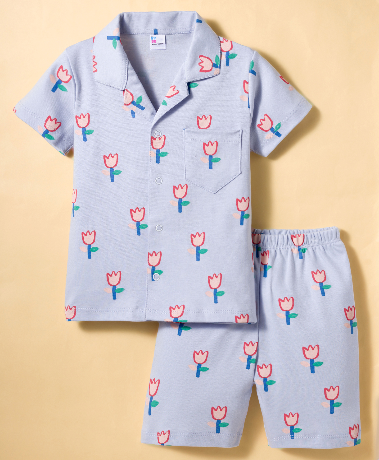Ben Benny Interlock Knit Half Sleeves Shirt & Shorts Co-ord Night Suit With Floral Print - Blue-picture-36