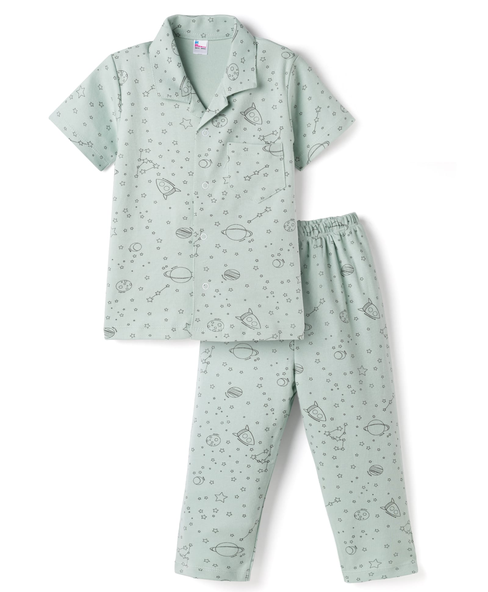 Ben Benny Interlock Knit Half Sleeves Shirt & Pyjama Co-ord Night Suit with Space Theme Print - Green-picture-37