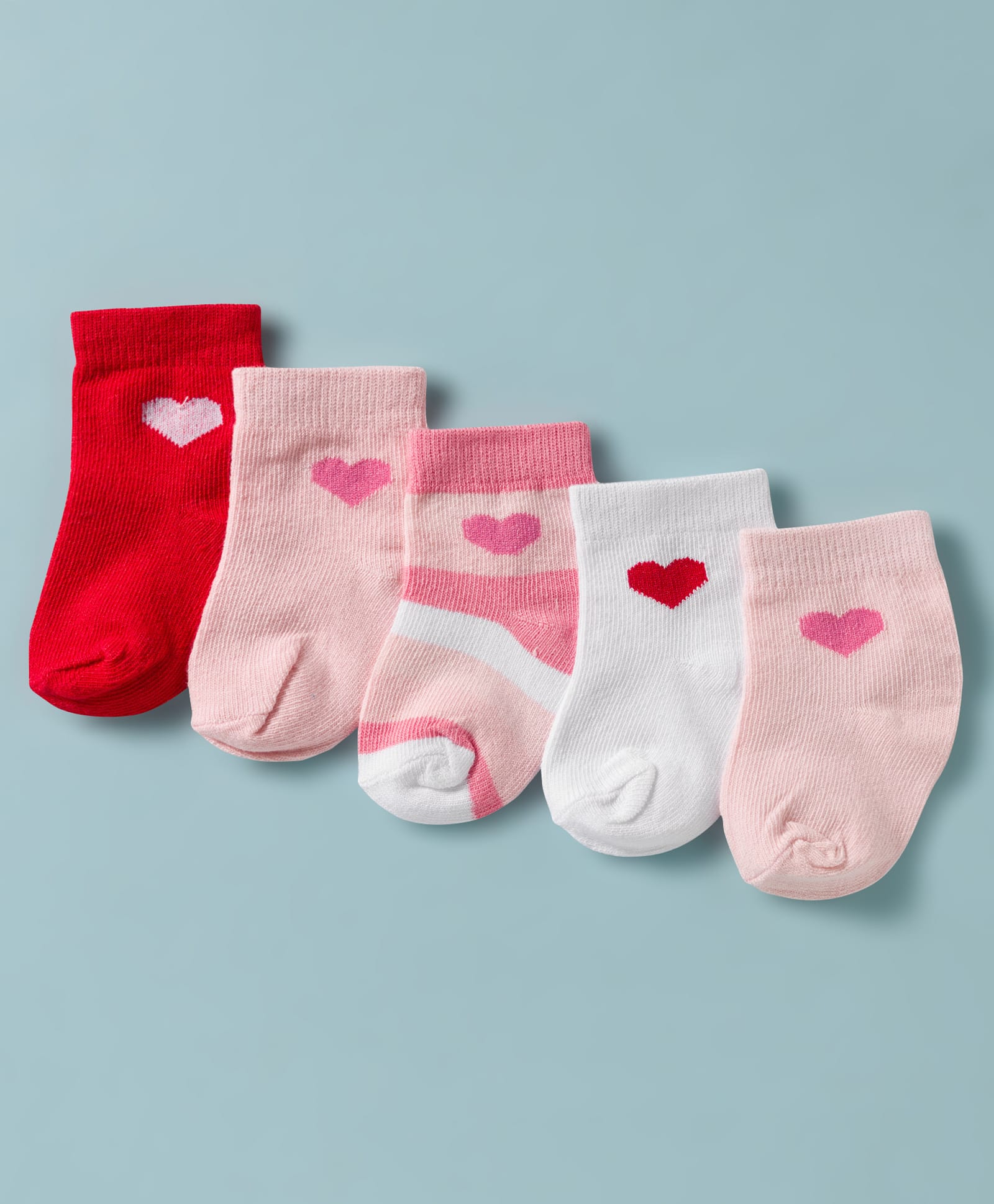 Doodle Poodle Cotton Knit Ankle Length Socks With Hearts Design Pack of 5 - White Red & Pink