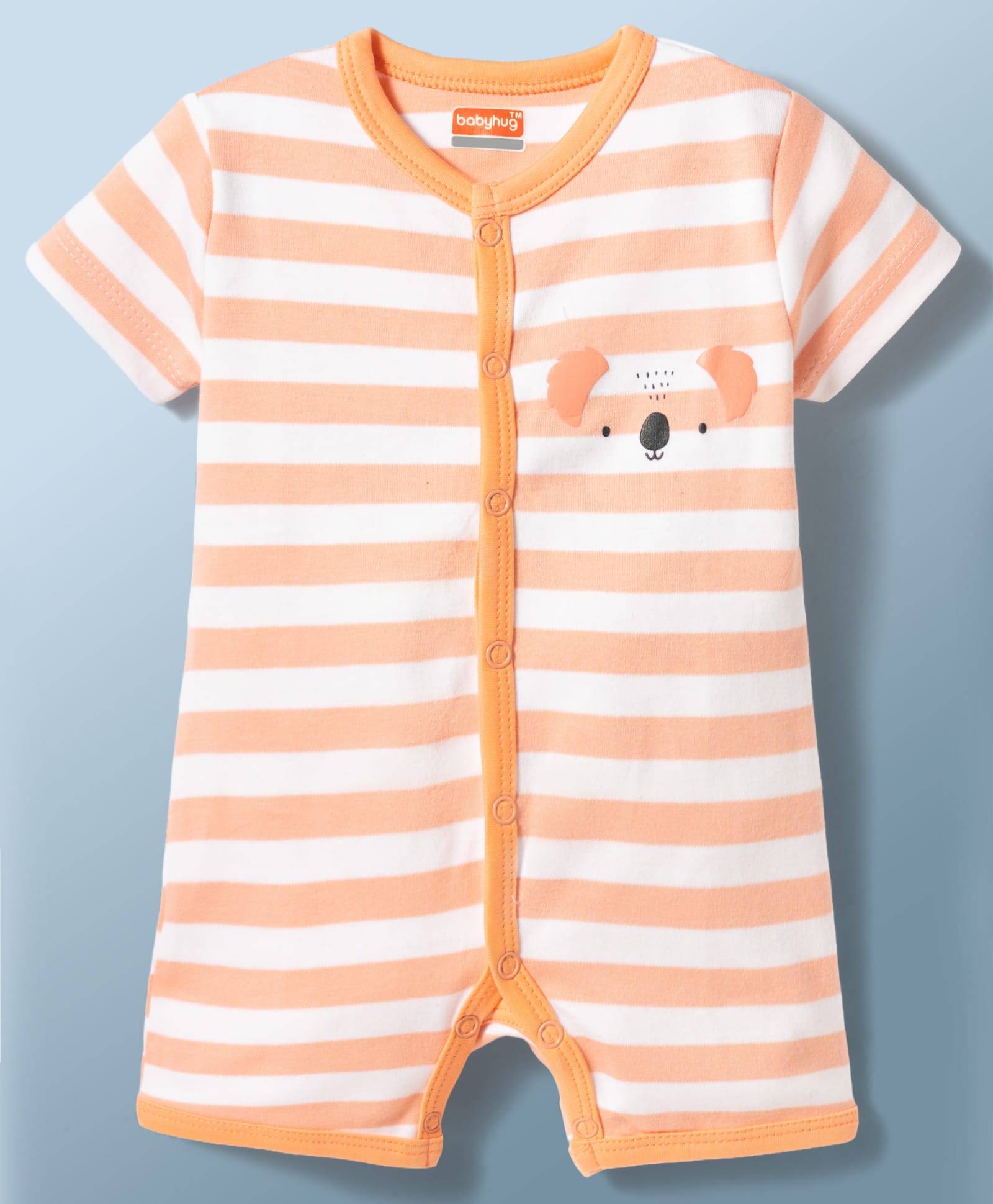 Babyhug 100% Cotton Knit Half Sleeves Striped Koala Printed Romper - Multicolor-image-45