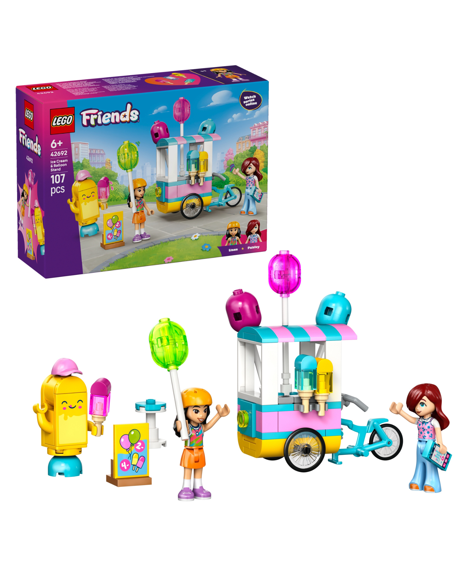 LEGO Friends Ice Cream & Balloon Stan Pretend Play Toy 2 Minidolls Balloons and Bike 107 Pieces - 42692-image-6