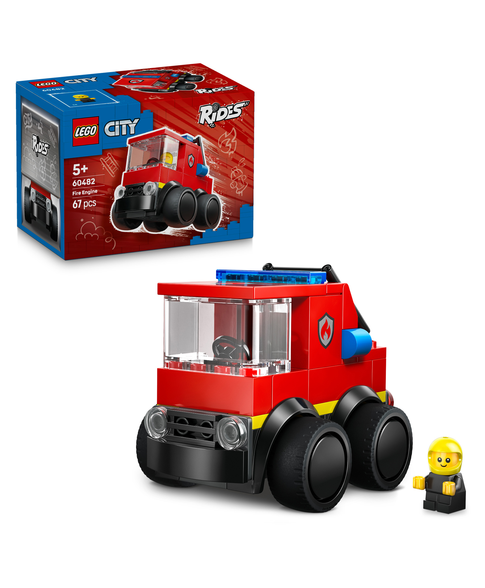 LEGO City Rides Fire Truck Mini Car Toy Building Kit with Firefighter Minifigure 67 Pieces- 60482-image-7