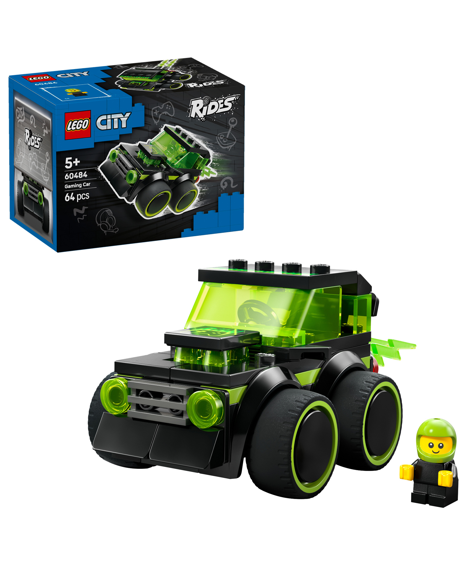 LEGO City Rides Gaming Race Car Model Car Kit Race Toy with Driver Minifigure 64 Pieces- 60484-image-23