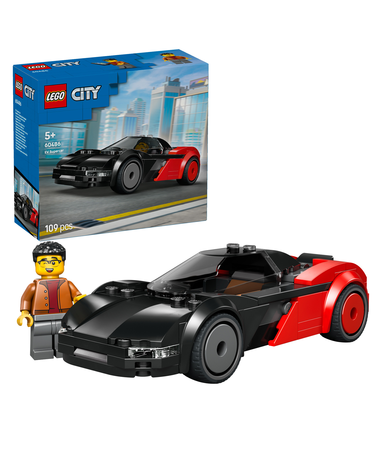 LEGO City EV Supercar Building Kit - Small Sports Car Toy with Driver Minifigure for Kids 109 Pieces- 60486-image-12