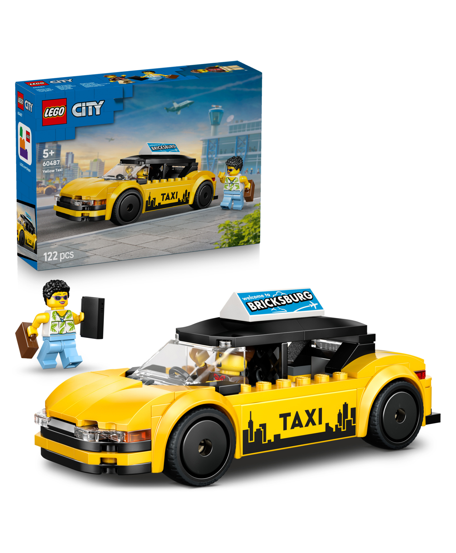 LEGO City Yellow Taxi - Model Car Kit with 2 Minifigures Iconic Taxi Car Toy 122 Pieces- 60487-image-1