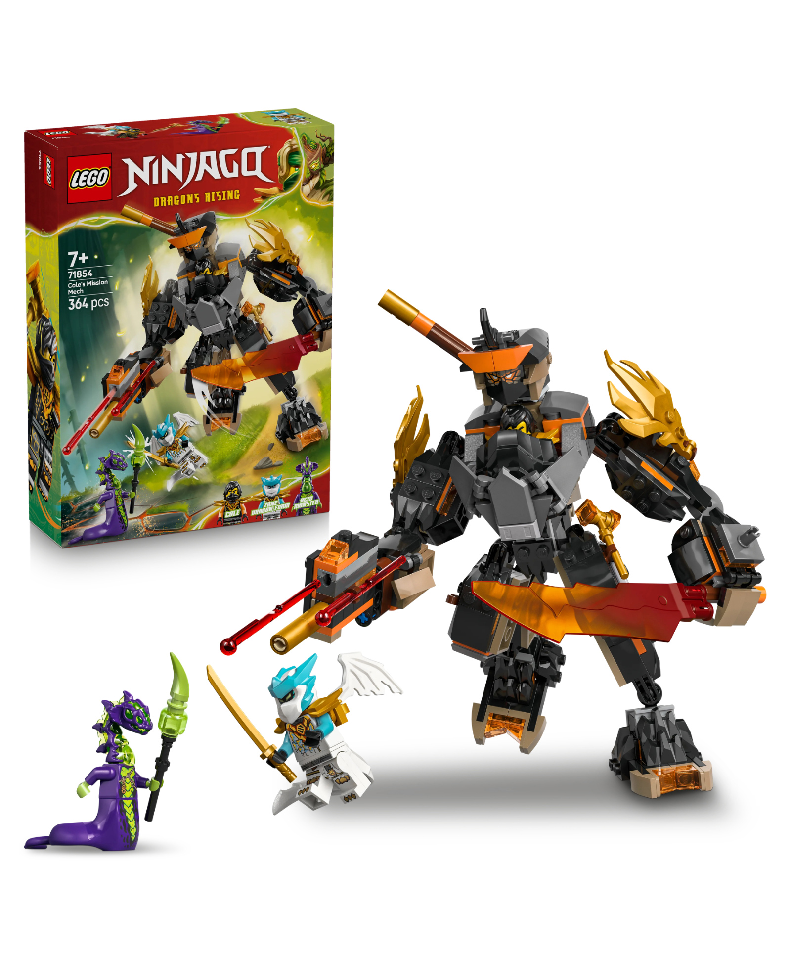 LEGO NINJAGO Cole's Mission Mech & Dragon Zane - Ninja Toys - Playset with 3 Minifigures 364 pieces- 71854-image-44