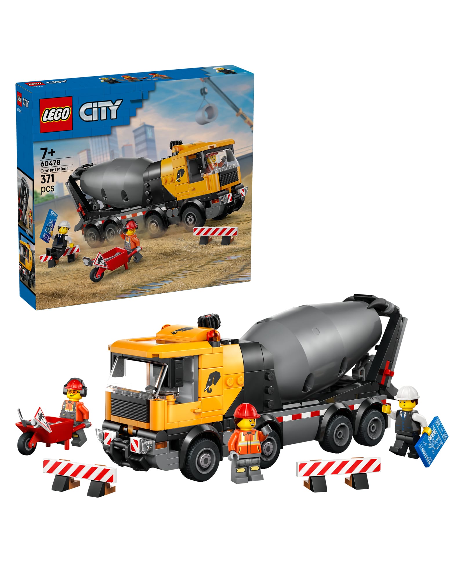 LEGO City Cement Mixer - Big Construction Toy Truck with 3 Minifigures for Kids 371 Pieces- 60478-image-45
