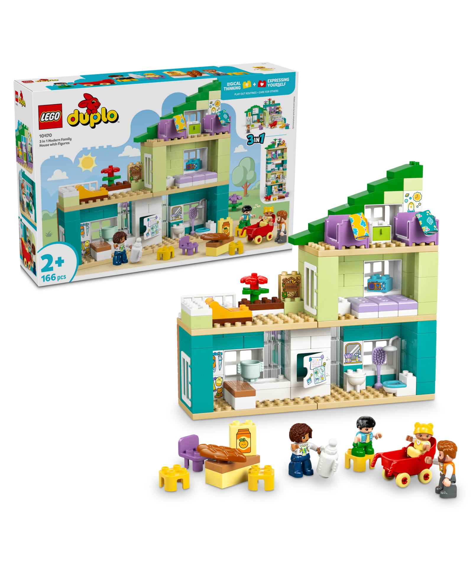 LEGO DUPLO Town 3 in 1 Modern Family House with Figures - Toddlers Dollhouse Building Kit 166 pieces - 10470-picture-15