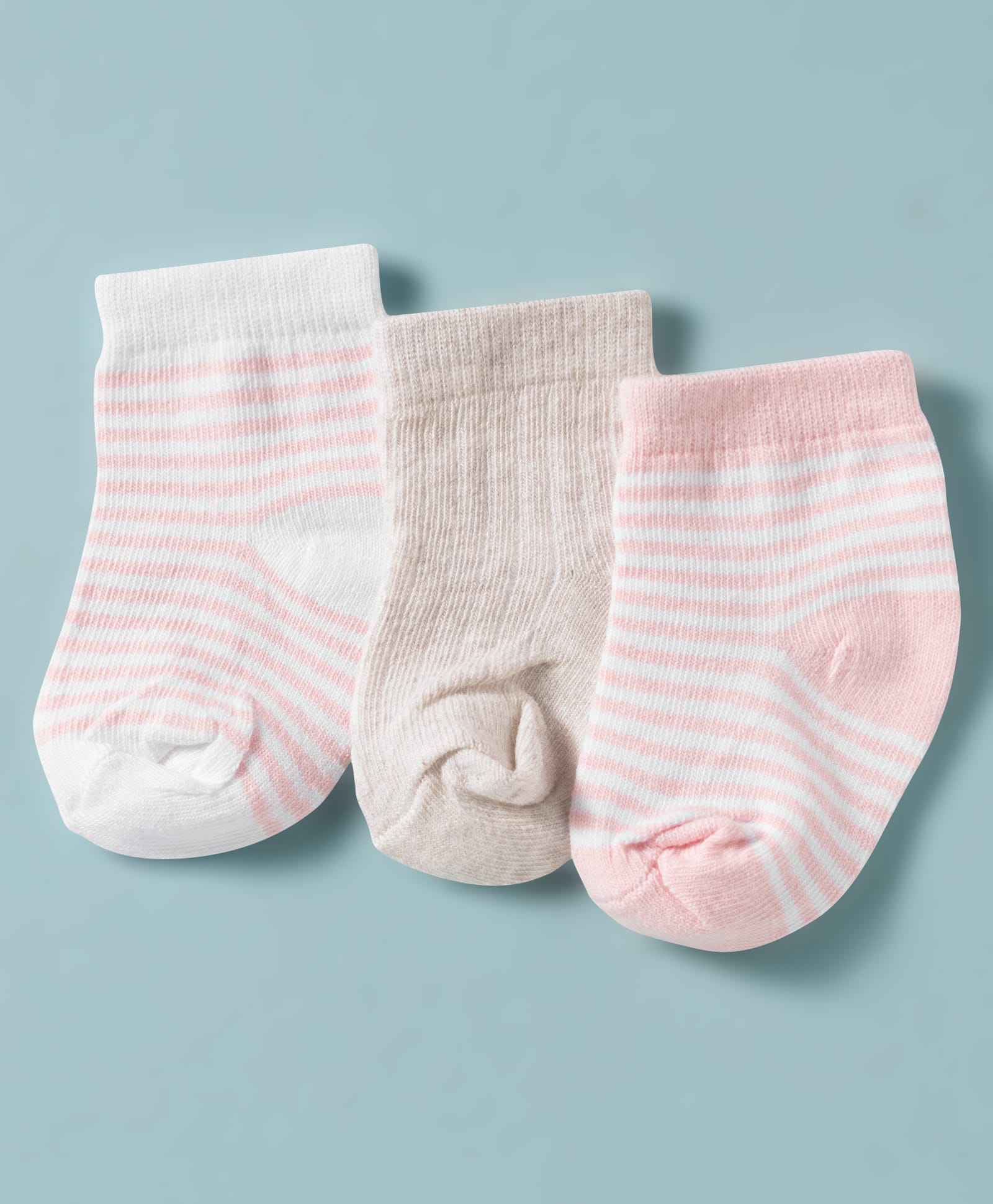 Doodle Poodle Cotton Knit Ankle Length Striped Socks Pack Of 3 - Pink White & Grey-image-35