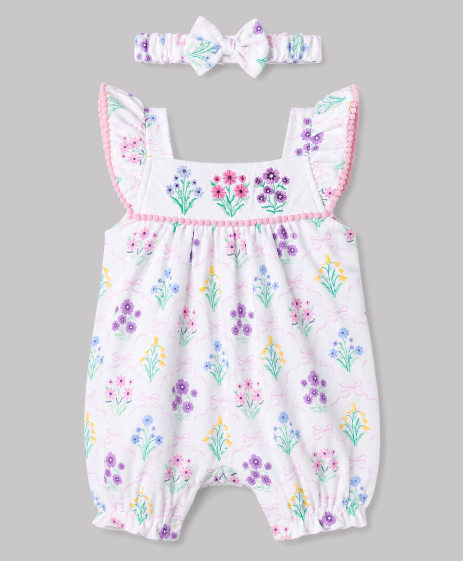 Babyhug 100% Cotton Knit Sleeveless Floral Printed Romper With Headband - Multicolor-image-24
