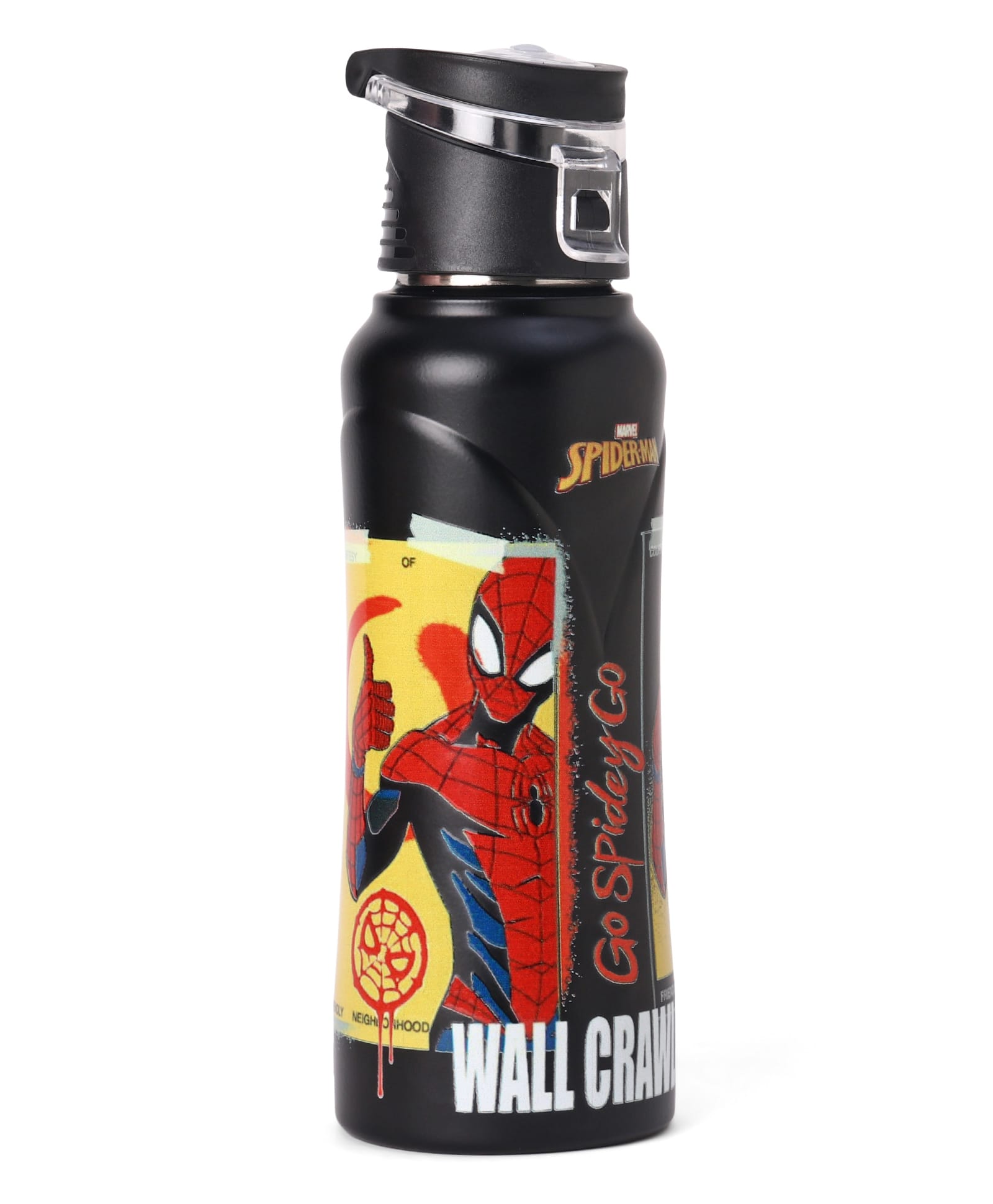 Marvel Spiderman Wall Crawler Vacuum Insulated Water Bottle 500 ml - Black Stainless Steel Leakproof Design Perfect for School & Outdoor Hygienic Flip Cap-image-15