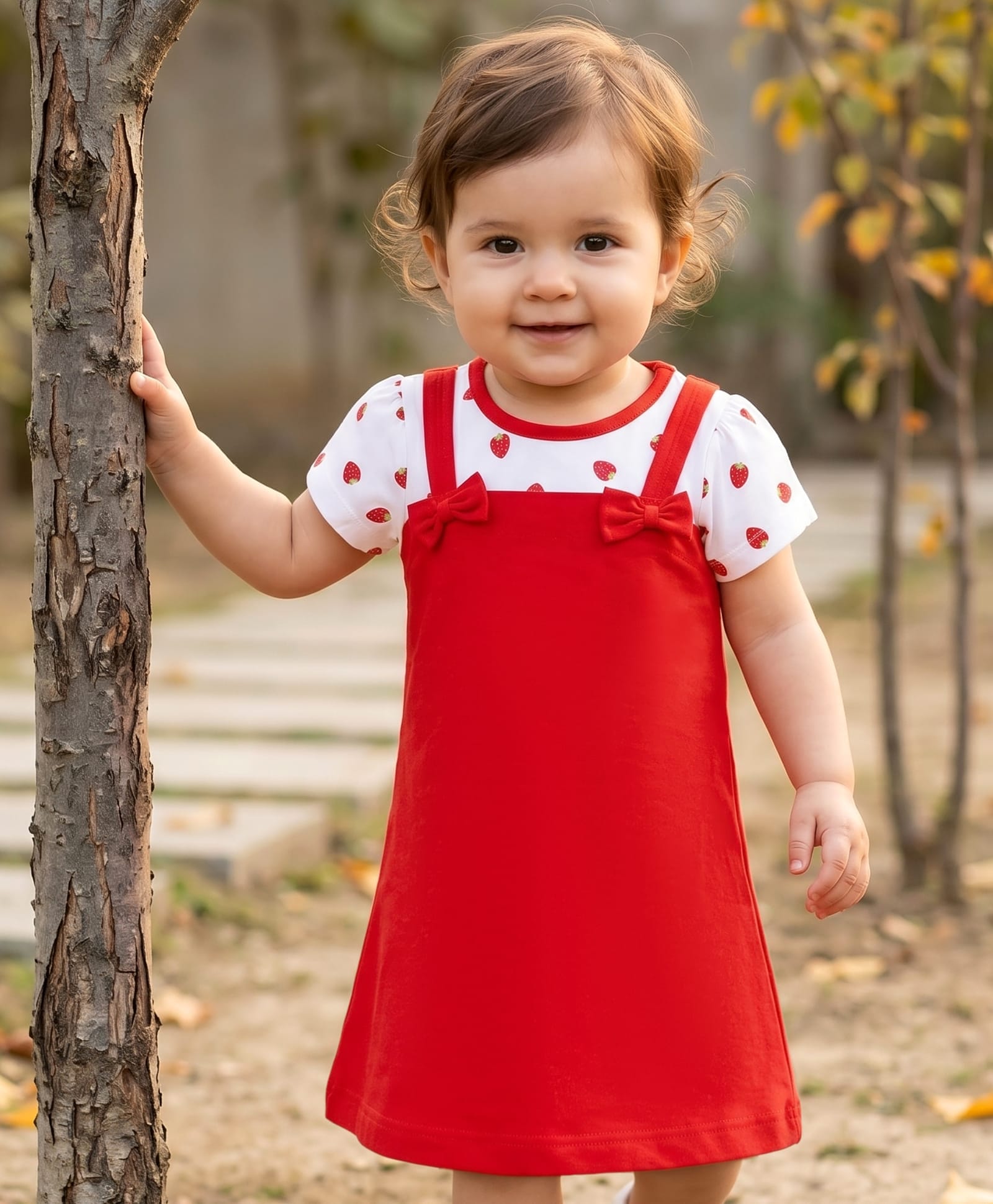 Doodle Poodle 100% Cotton Single jersey Knit Heart Printed Half Sleeves Frock With Bow Applique - Red-image-8
