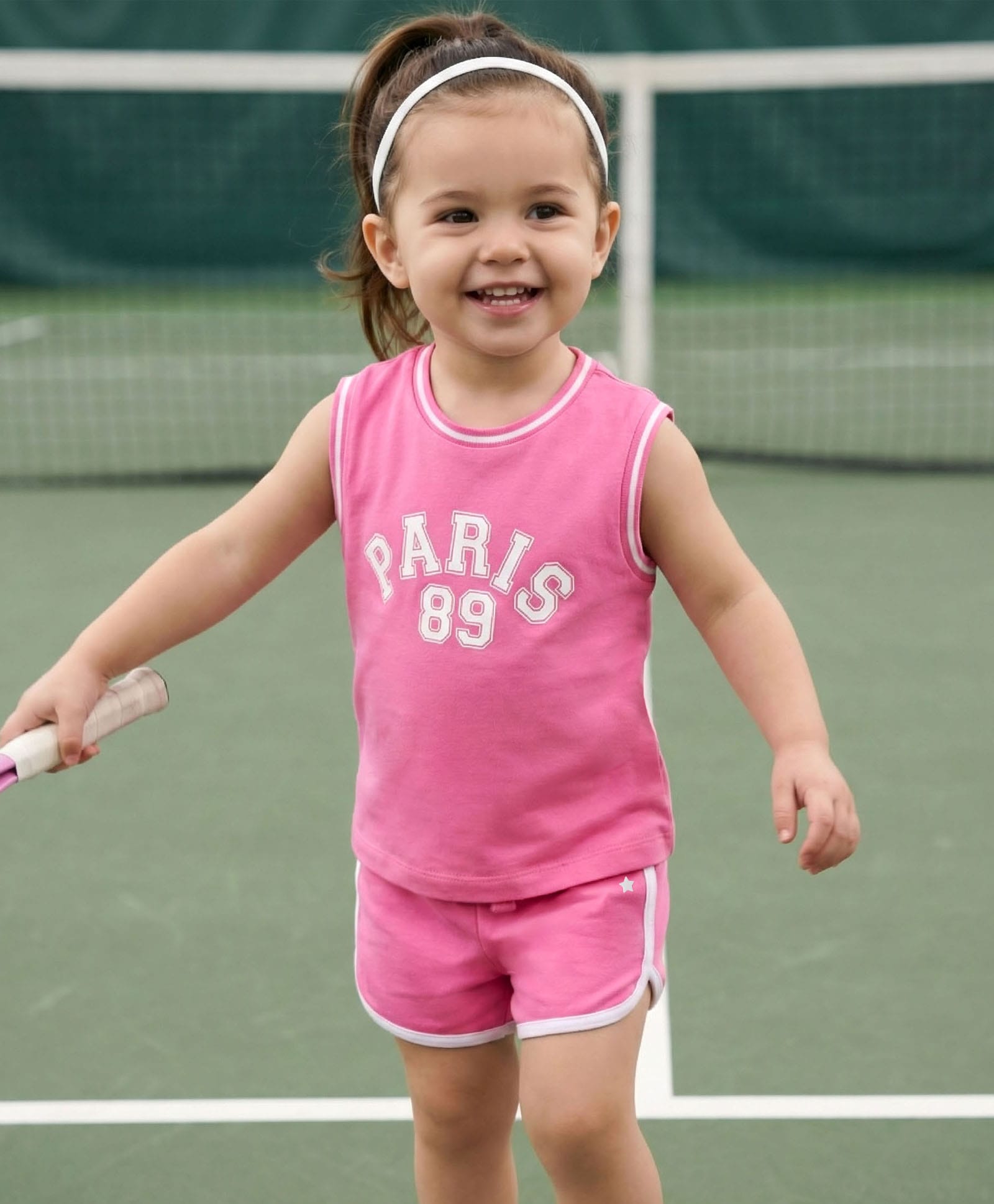 Babyhug Terry Knit Sleeveless Top & Shorts Set with Text Print - Pink-image-38