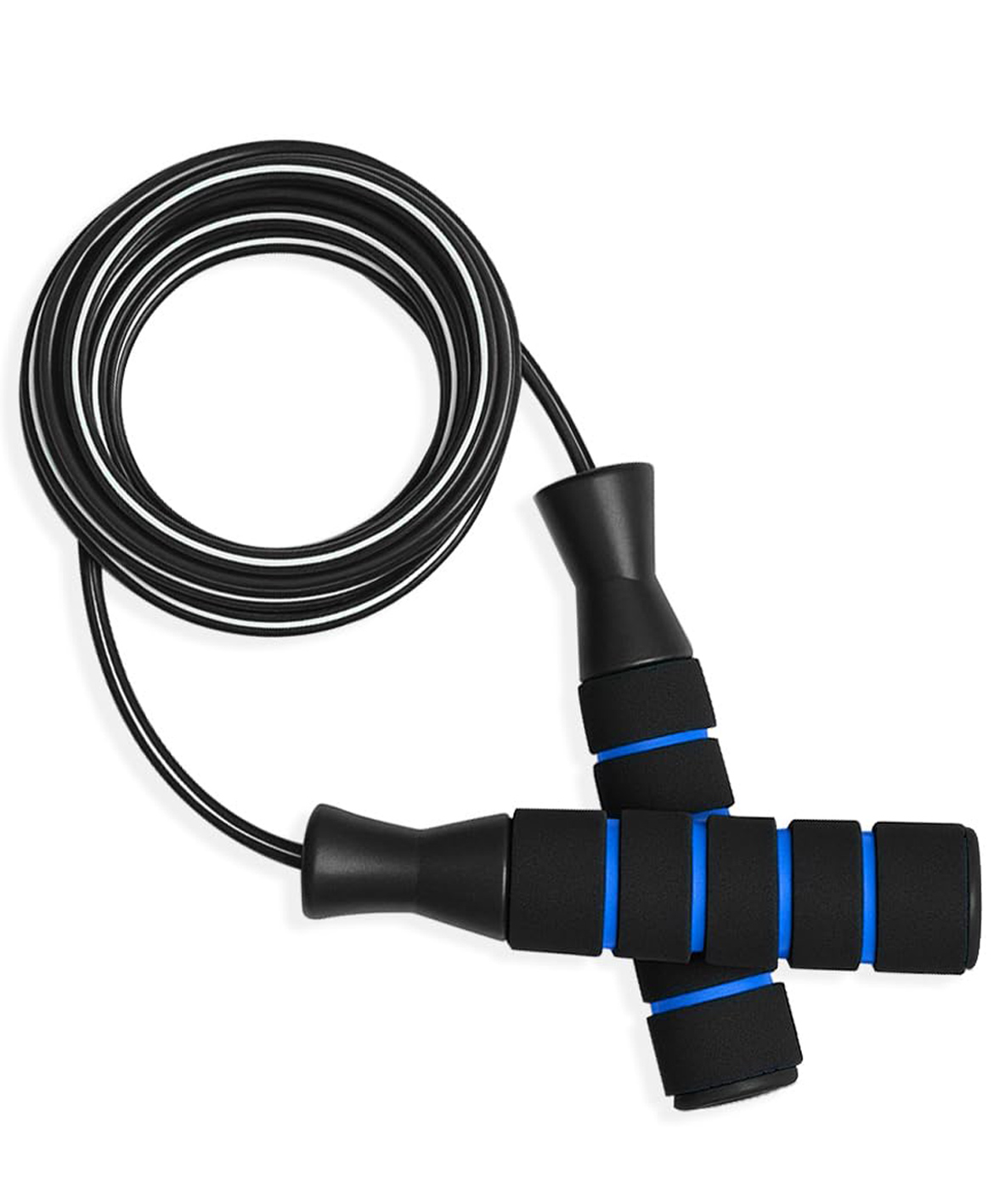 JASPO Elite Adjustable Skipping Rope with Smooth Bearings | 6mm Thick PVC Speed Rope, 110 Inch Length, Weight 155gm Soft Foam Handles (All Age Groups) (Black)-image-2