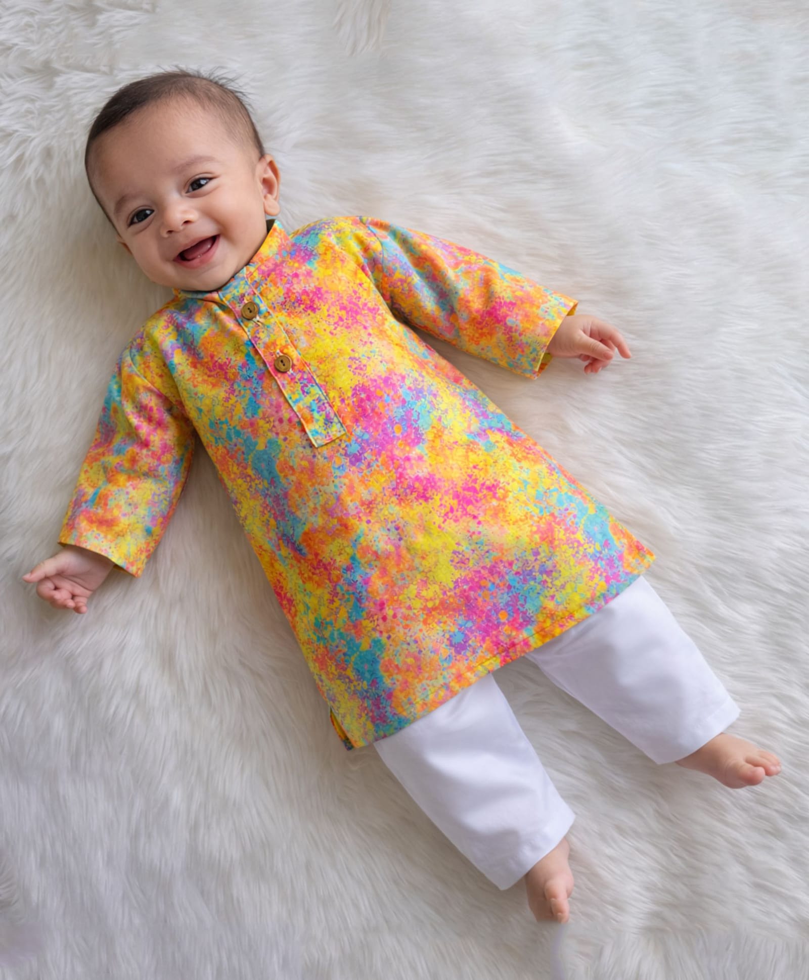 KNITROOT Cotton Blend Woven Full Sleeves Colour Splash Printed Kurta & Pyjama Set - Multi Colour
