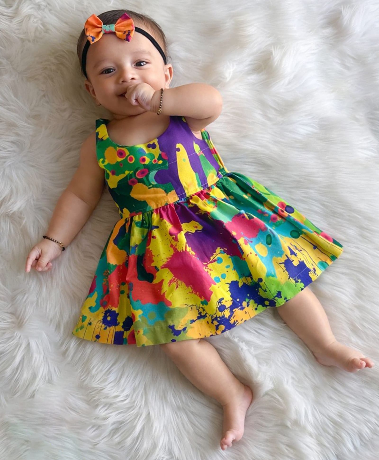 KNITROOT Cotton Blend Woven Sleeveless Colour Splash Printed Dress - Multi Colour