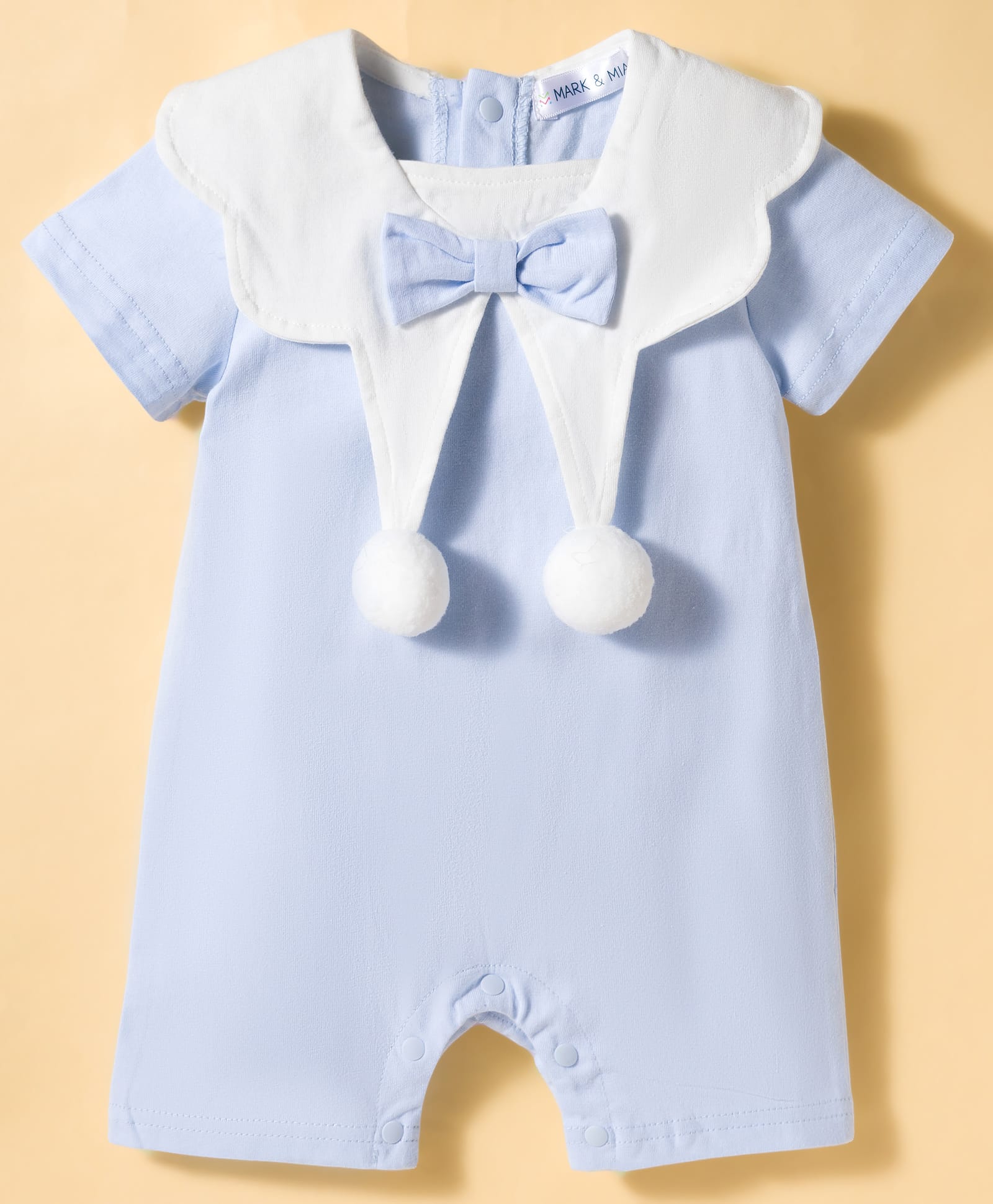 Mark & Mia Cotton Half Sleeves Solid Colour Romper with Bow Applique - Light Blue-image-33
