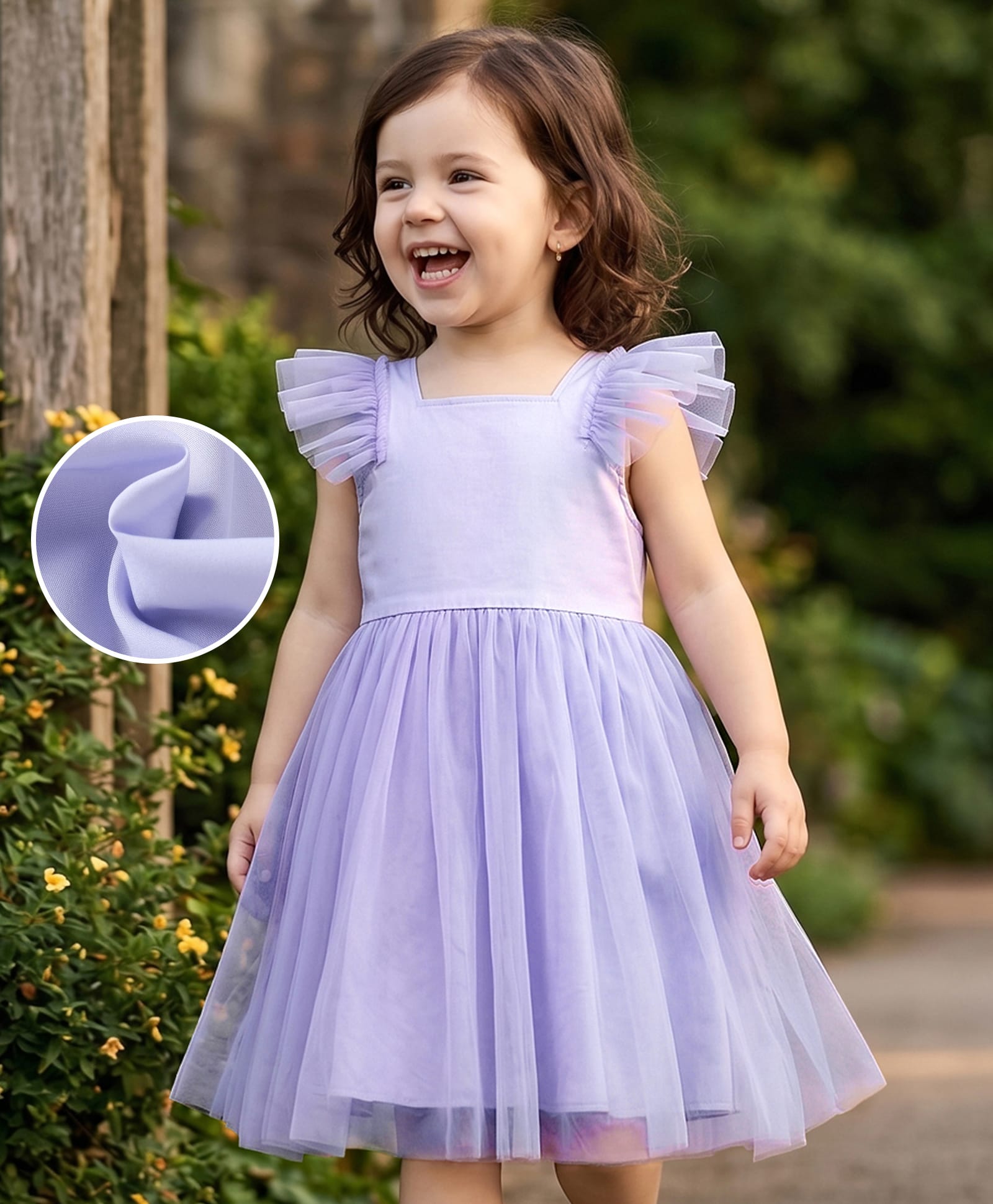 Mark & Mia Frill Sleeves Solid Party Dress - Purple-picture-32