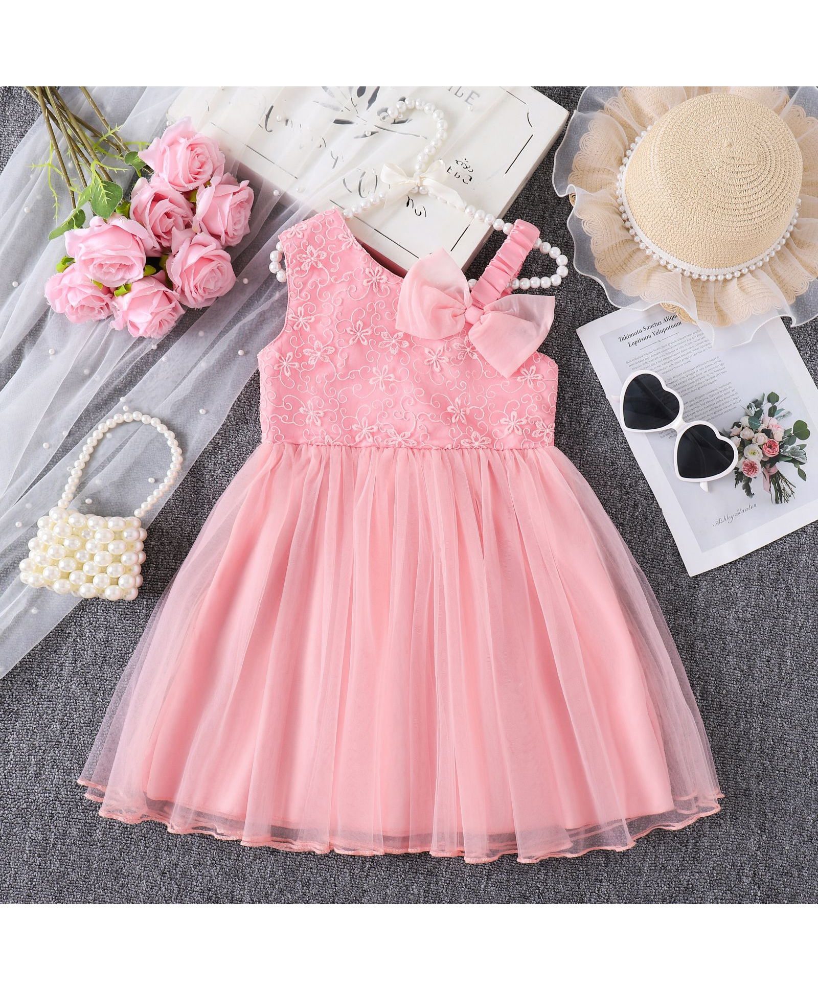 Mark & Mia Sleeveless Party Dress With Floral Embroidery & Bow Applique - Pink-image-32