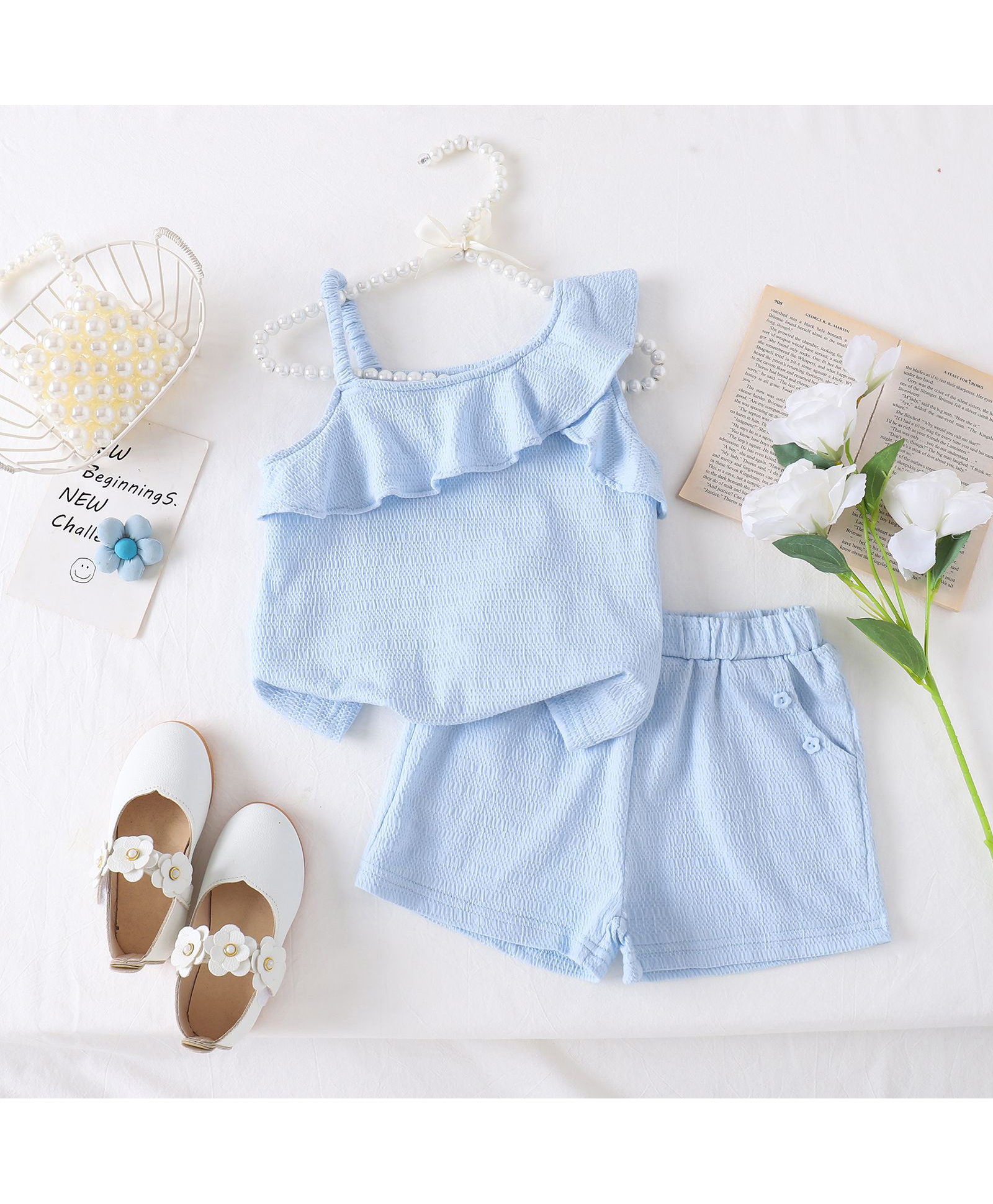 Mark & Mia Sleeveless Solid Top & Shorts Co-ord Set - Light Blue-image-7