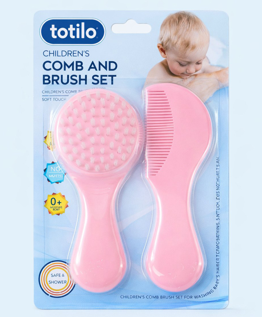 Totilo Soft Bristle Baby Hair Brush & Comb Set for Gentle Grooming-Pink-image-42