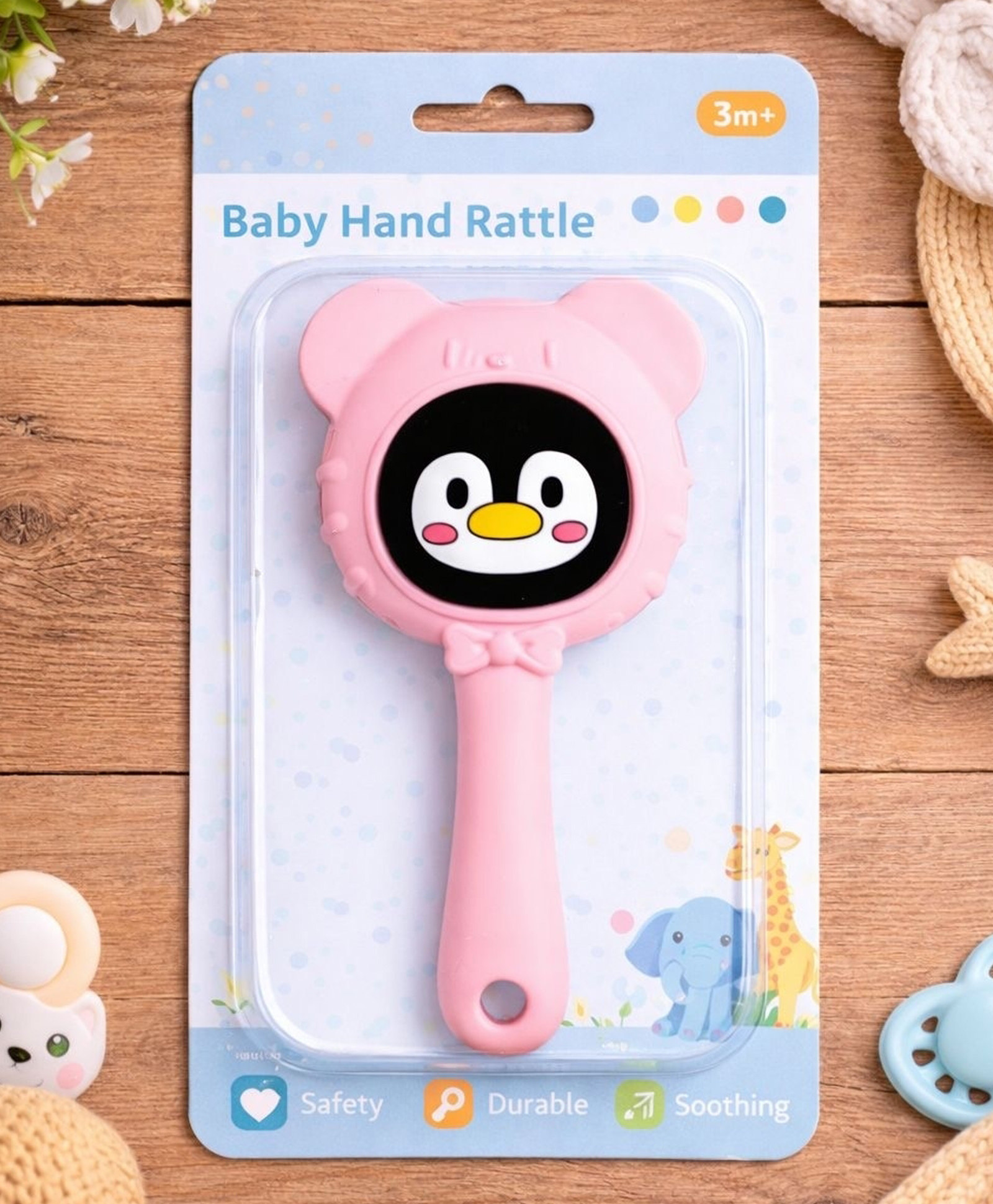 Totilo Cute Animal Rattle Teether for Babies - Soft Silicone - BPA-Free - Pink-picture-20