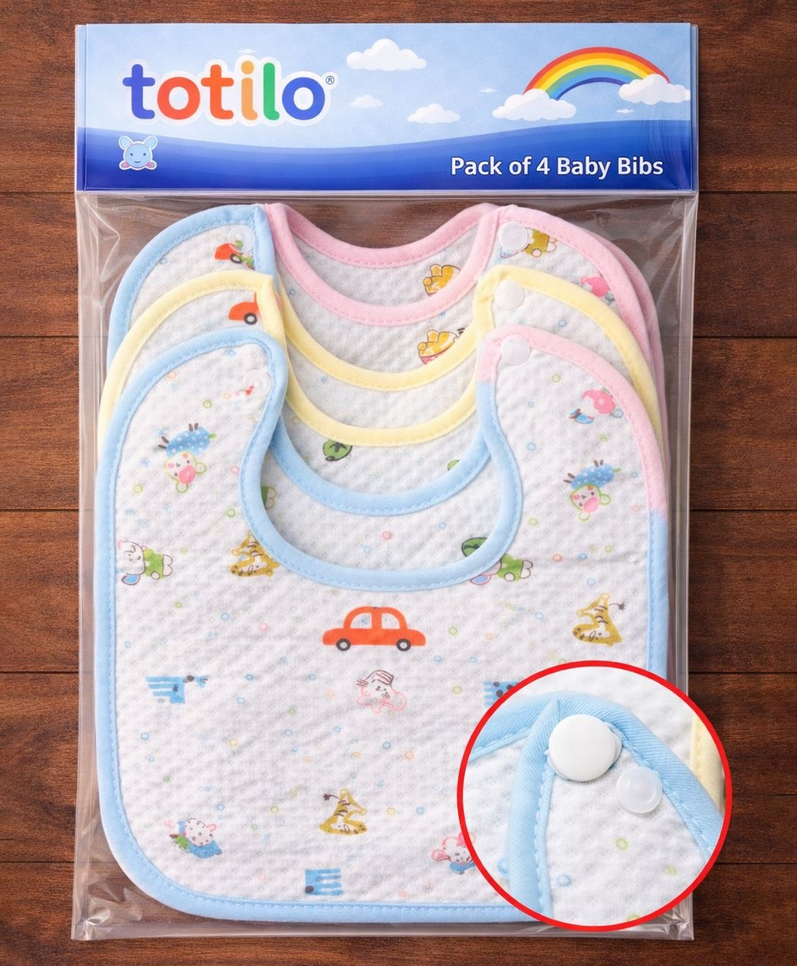 Totilo Baby Cotton Printed Feeding Snap Button Aprons Bibs Everyday Use (Pack of 4)-picture-28
