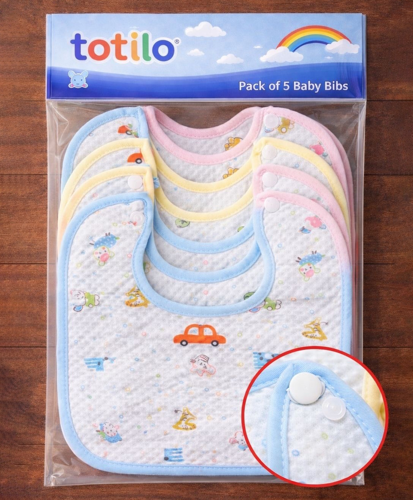Totilo Baby Cotton Printed Feeding Snap Button Aprons Bibs Everyday Use (Pack of 5)-image-8