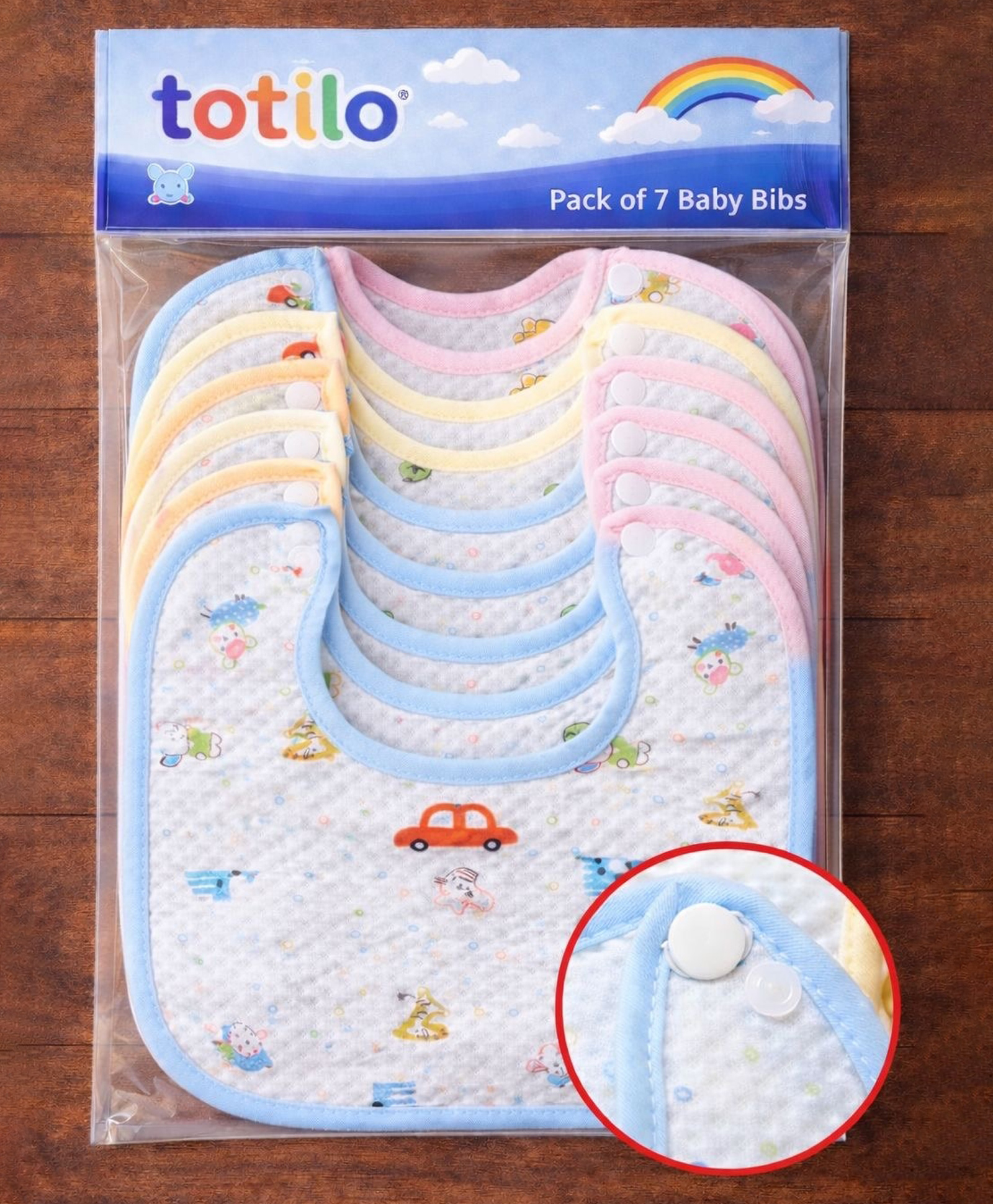Totilo Baby Cotton Printed Feeding Snap Button Aprons Bibs Everyday Use (Pack of 7)-image-36