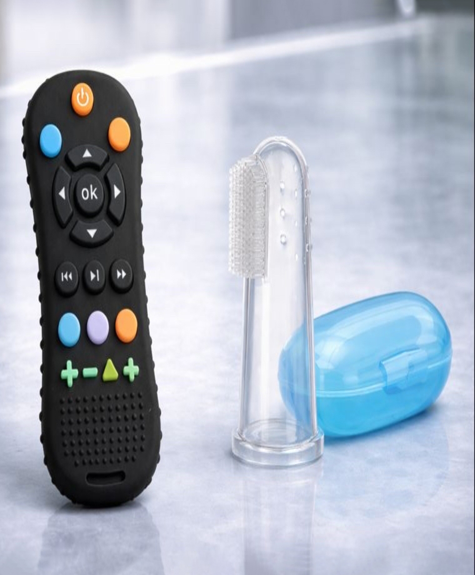 Totilo Baby Remote Teether And BPA Free Silicone Finger Brush-Black + Blue-picture-13