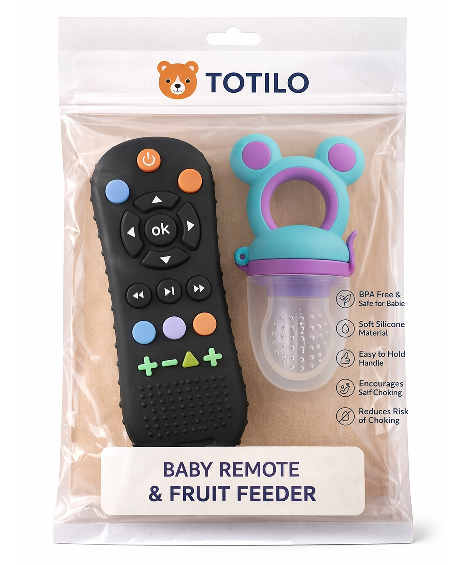 Totilo Remote Shape Baby Teether And BPA Free Siicone Fruit Nibbler- Purple-image-14