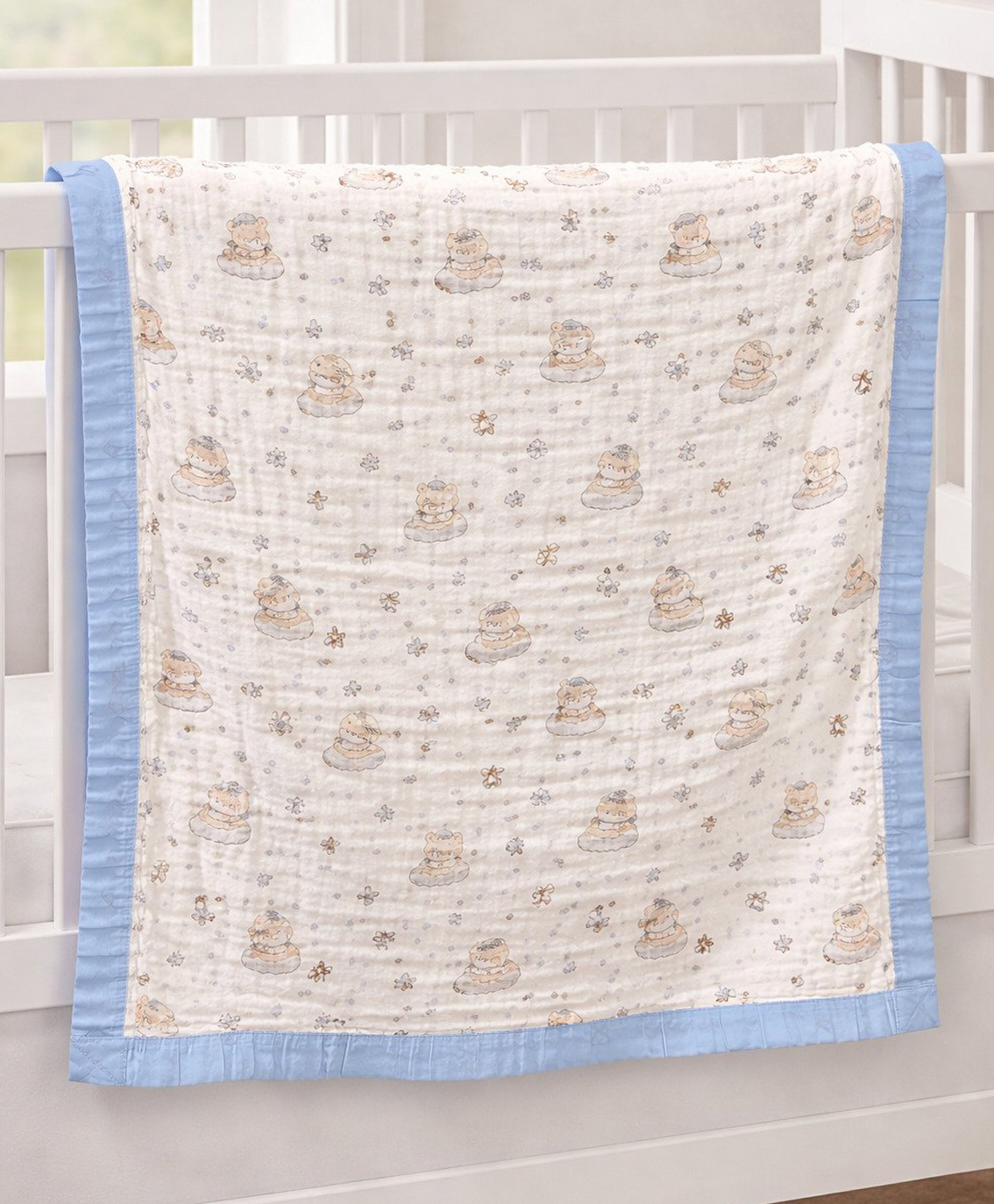 Totilo Baby Muslin Organic Cotton Super Soft Absorbent Muslin 6 Layer Blanket- Blue-picture-12