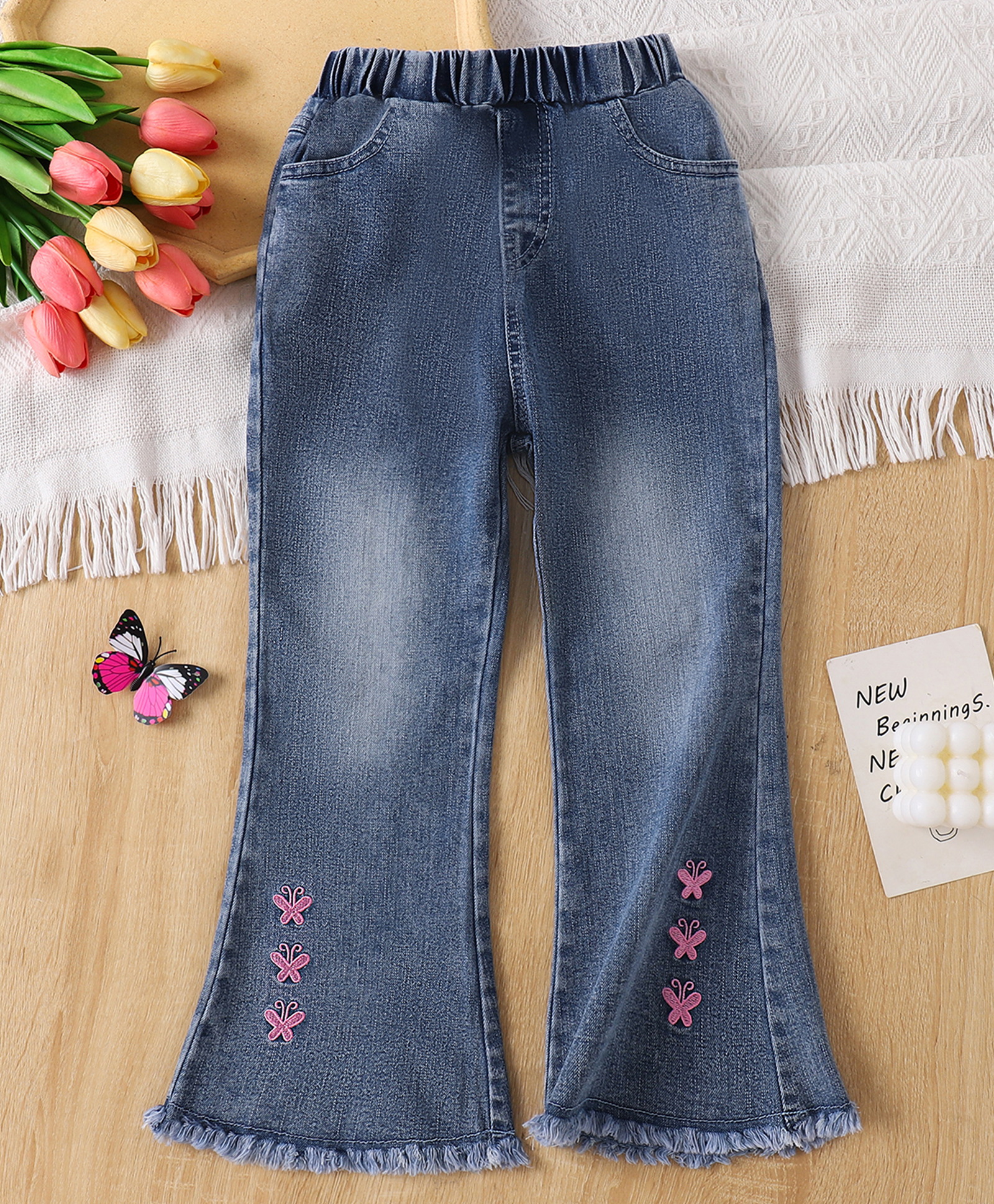 Mark & Mia Full Length Jeans with Butterfly Embroidery - Blue-picture-12