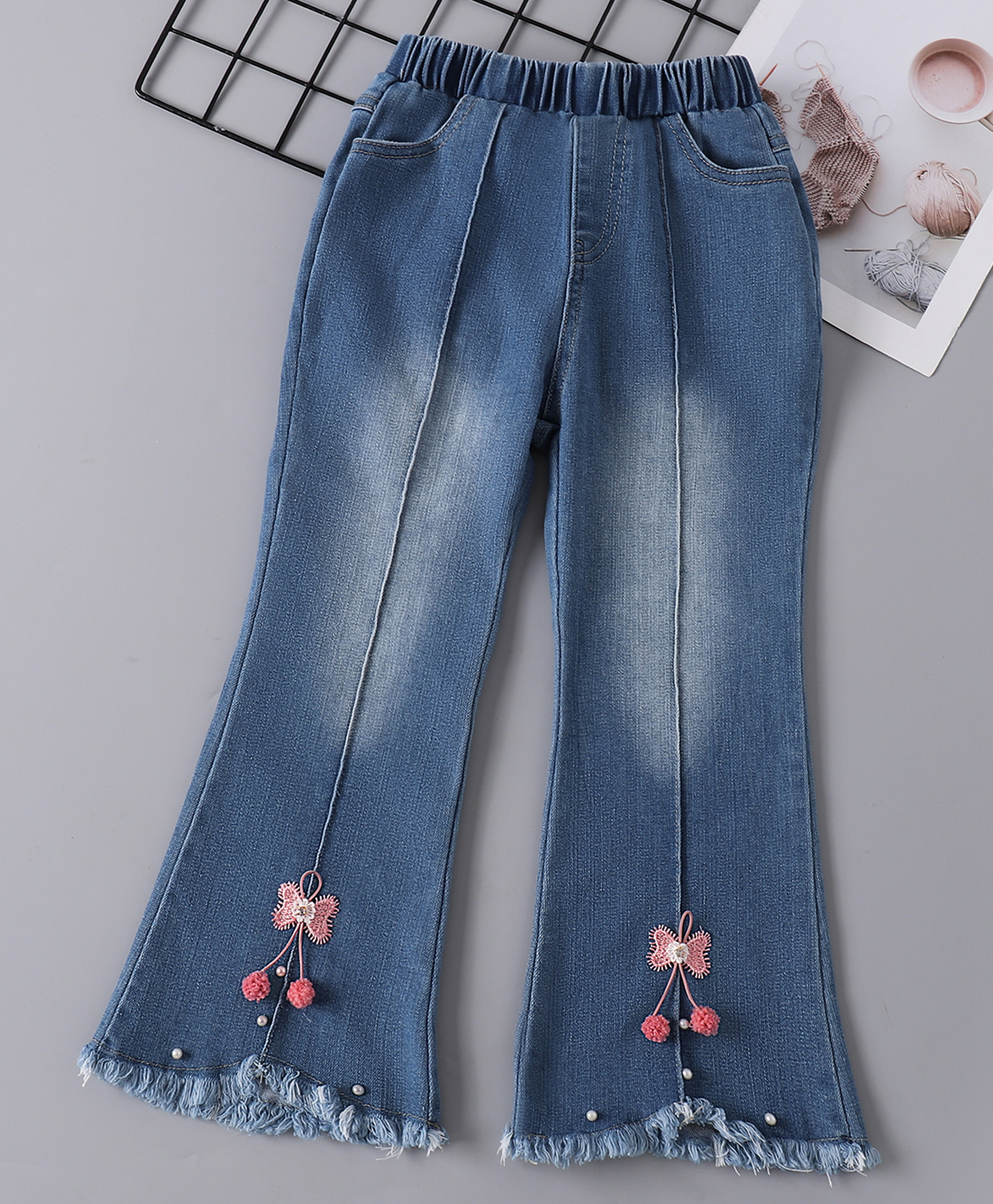 Mark & Mia Full Length Jeans with Butterfly Applique - Blue-picture-11