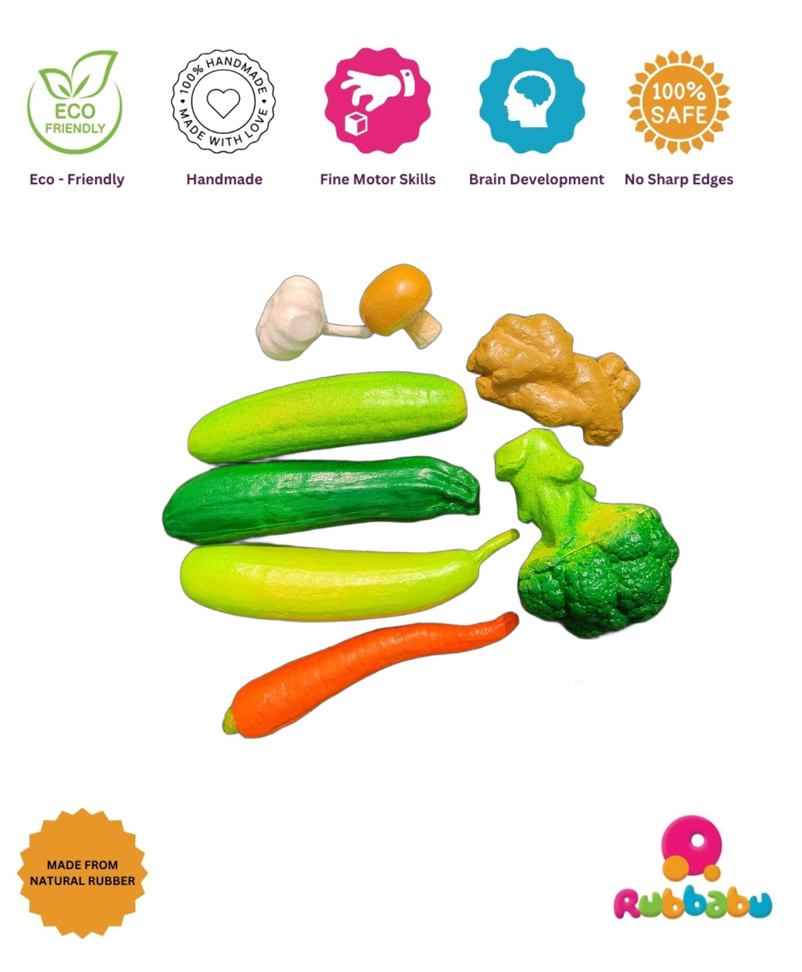 Rubbabu Realistic Vegetables Play Set Toys 8 Pcs Multicolor-image-4