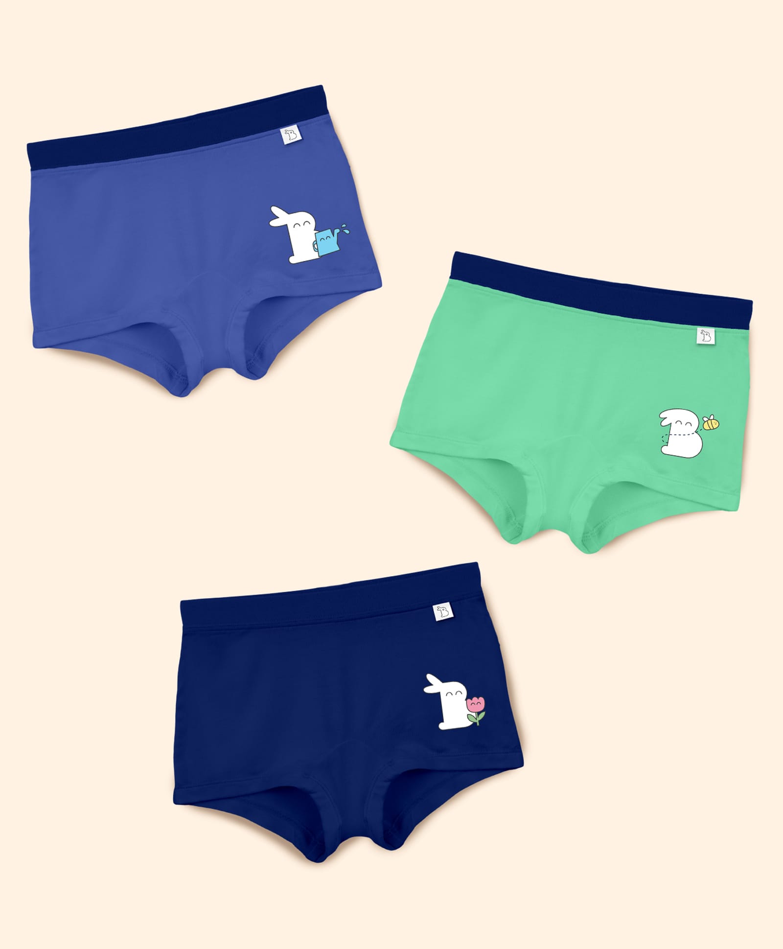 SuperBottoms Bamboo Knit Pack Of 3 Bunny Printed Boyshorts - Multi Colour-picture-22