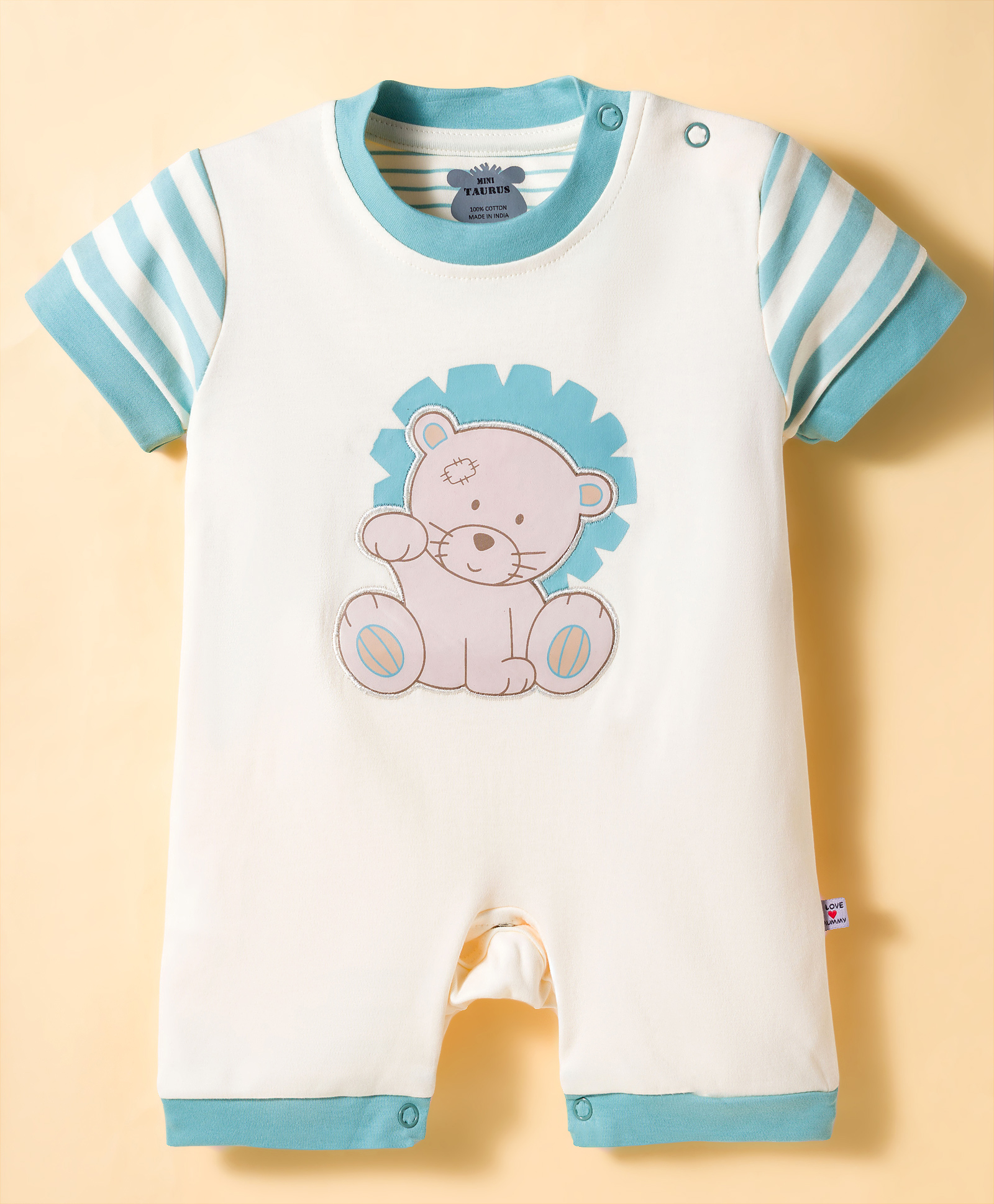 Mini Taurus 100% Cotton Knit Half Sleeves Animal Printed Romper - Red-picture-15