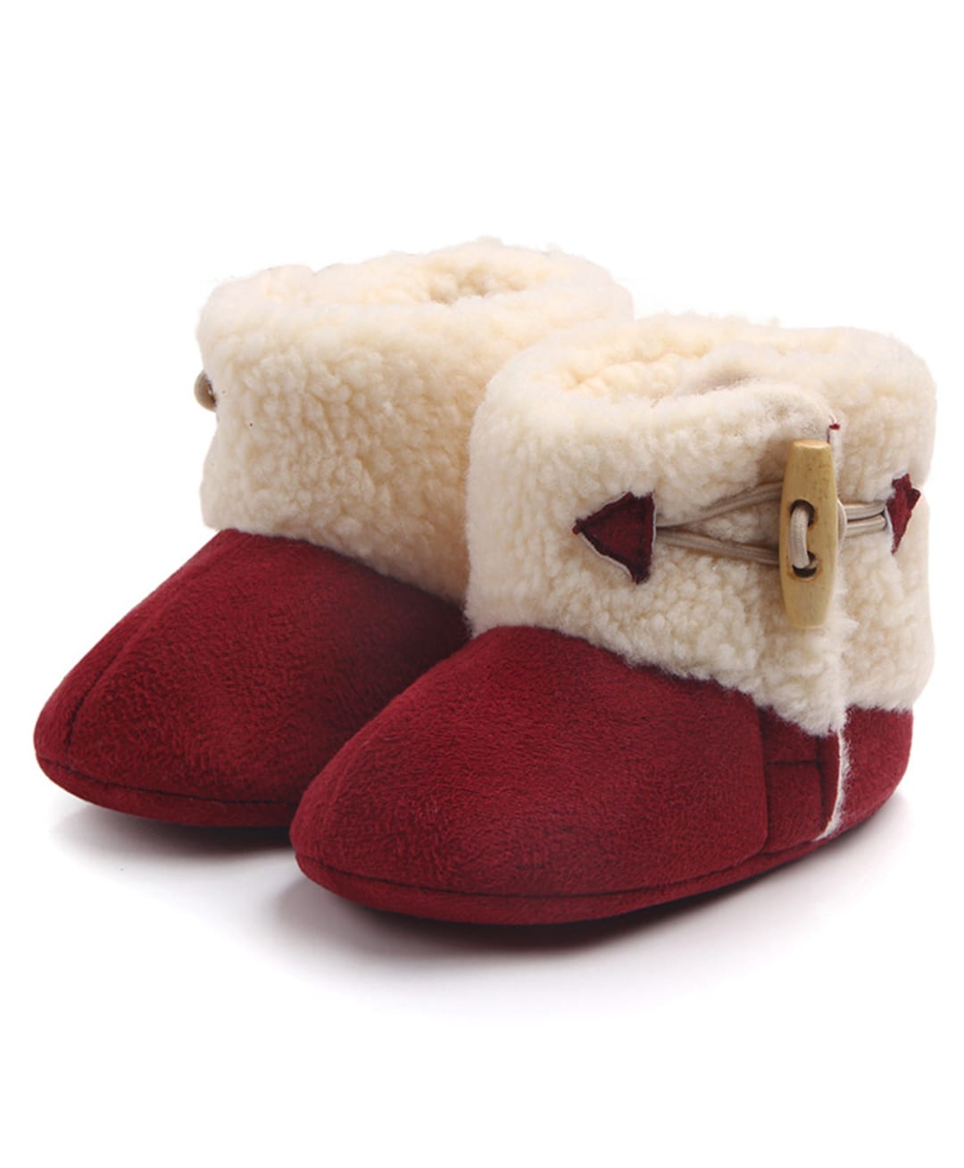 KIDLINGSS Button Applique Detailed Fur Detailed Buckle Closure High Top Booties - Maroon-image-16
